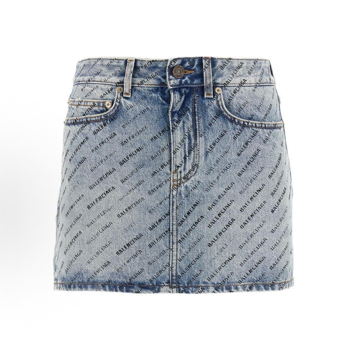 Balenciaga Logo Print Denim Skirt