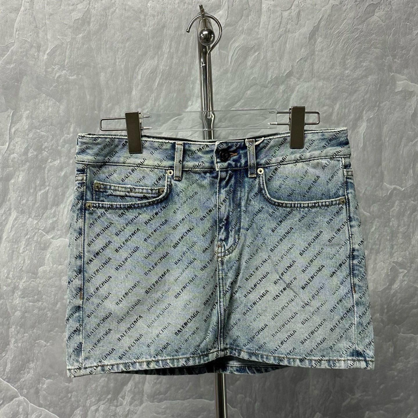 Balenciaga Logo Print Denim Skirt — detail