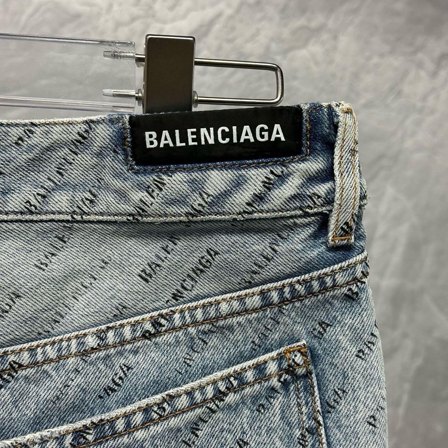 Balenciaga Logo Print Denim Skirt — label