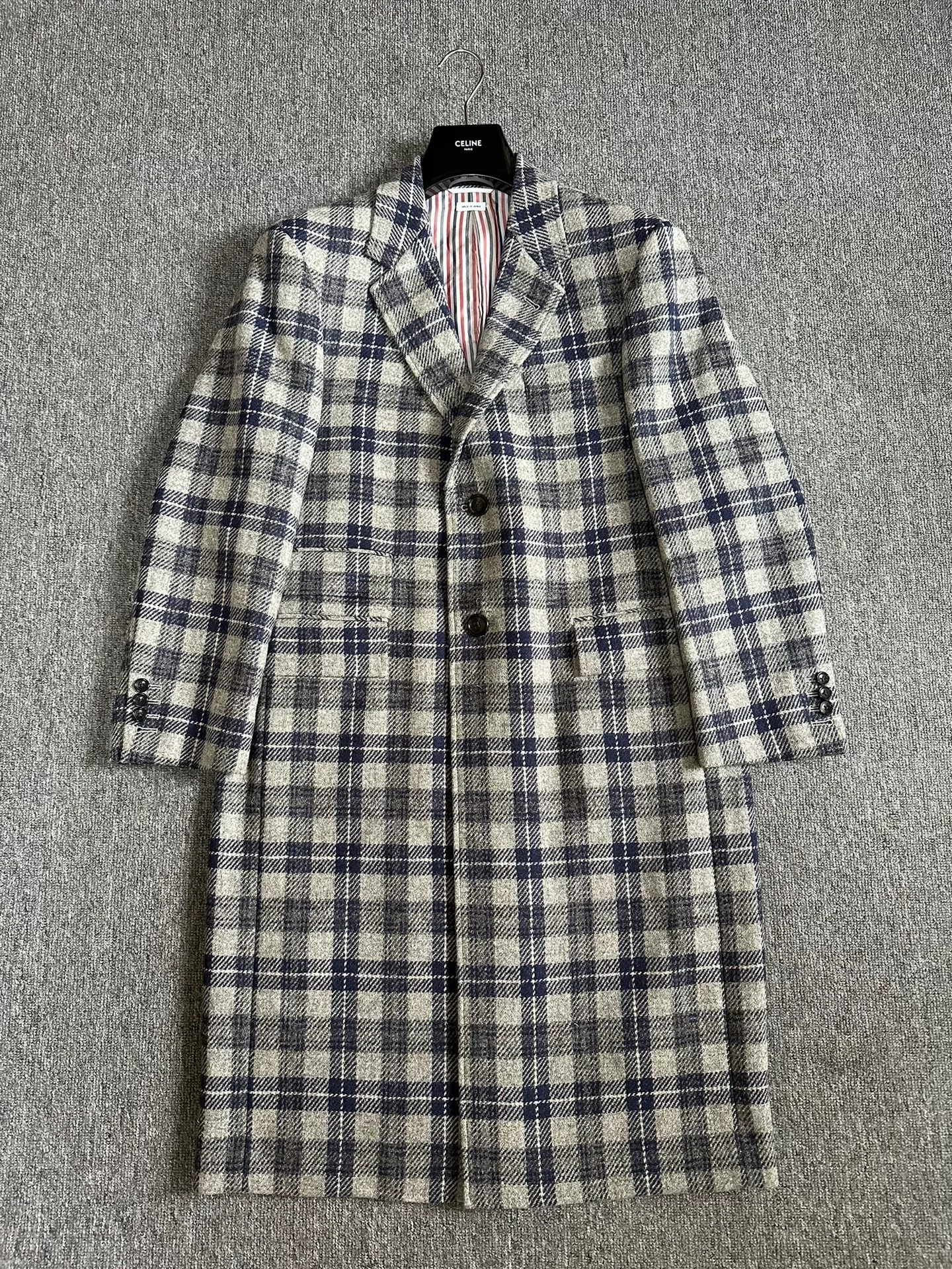Thom Browne Gray-Blue Plaid Long Coat
