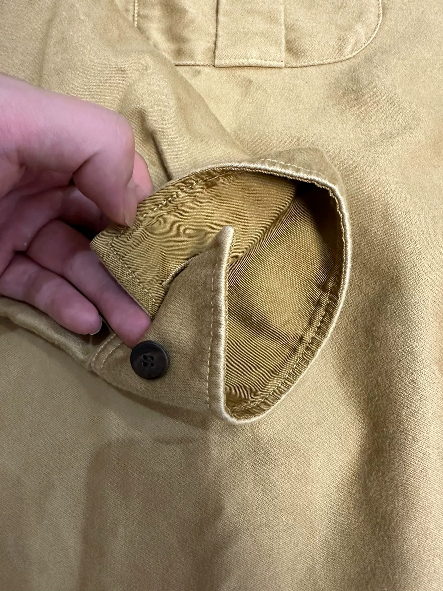 visvim keesey tan button-front shirt — label