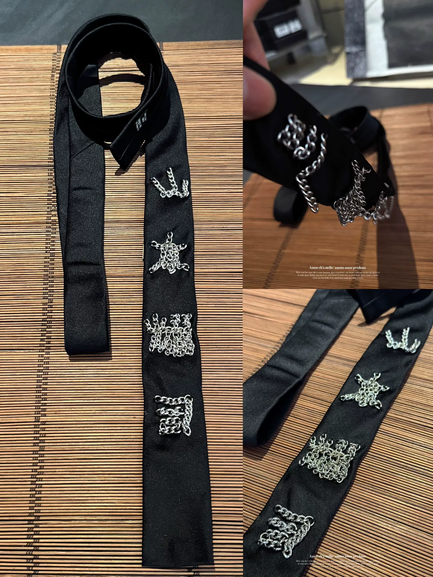 Yohji Yamamoto Silk Chain Flat Tie — label