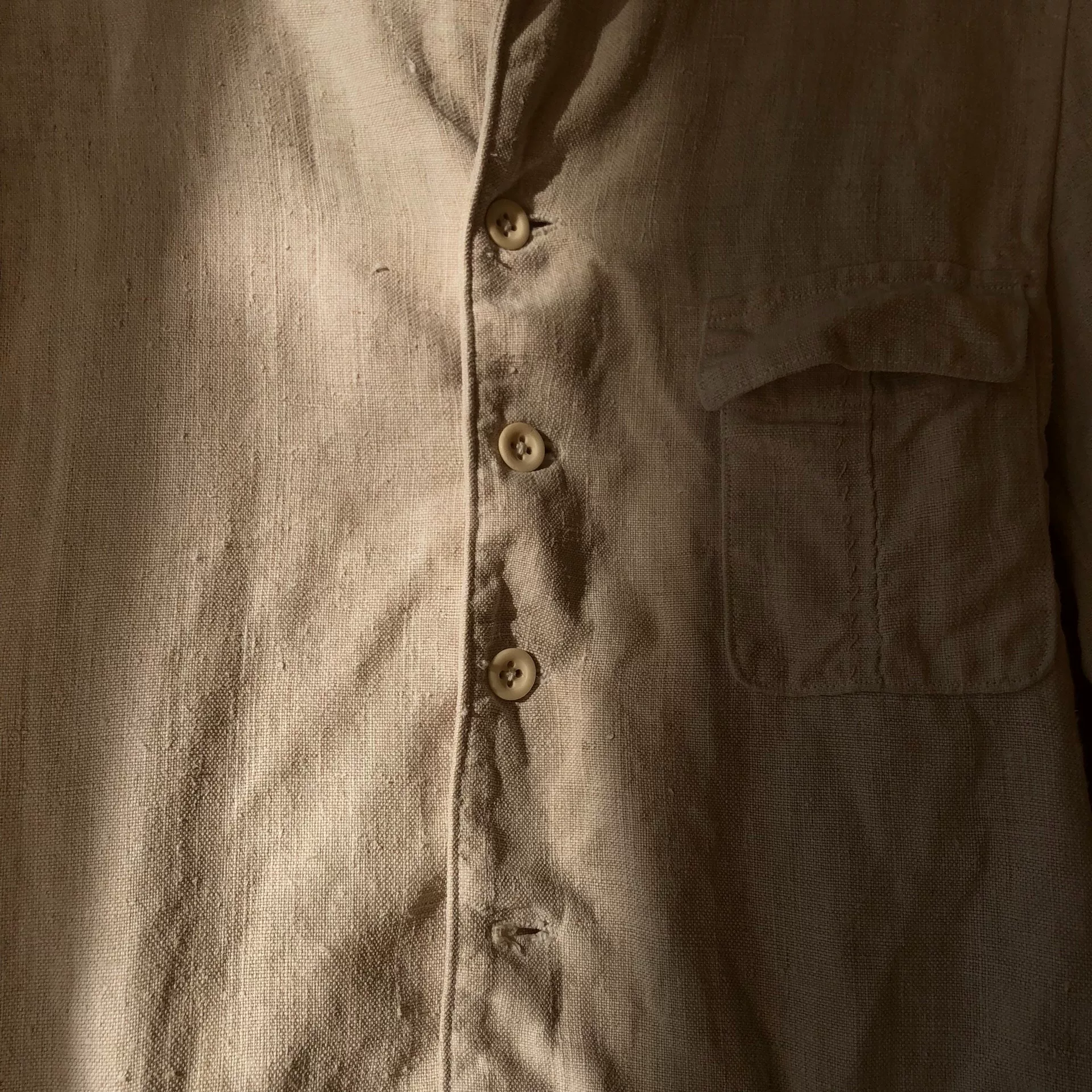 Andrew Driftwood Vintage Linen Coat — detail