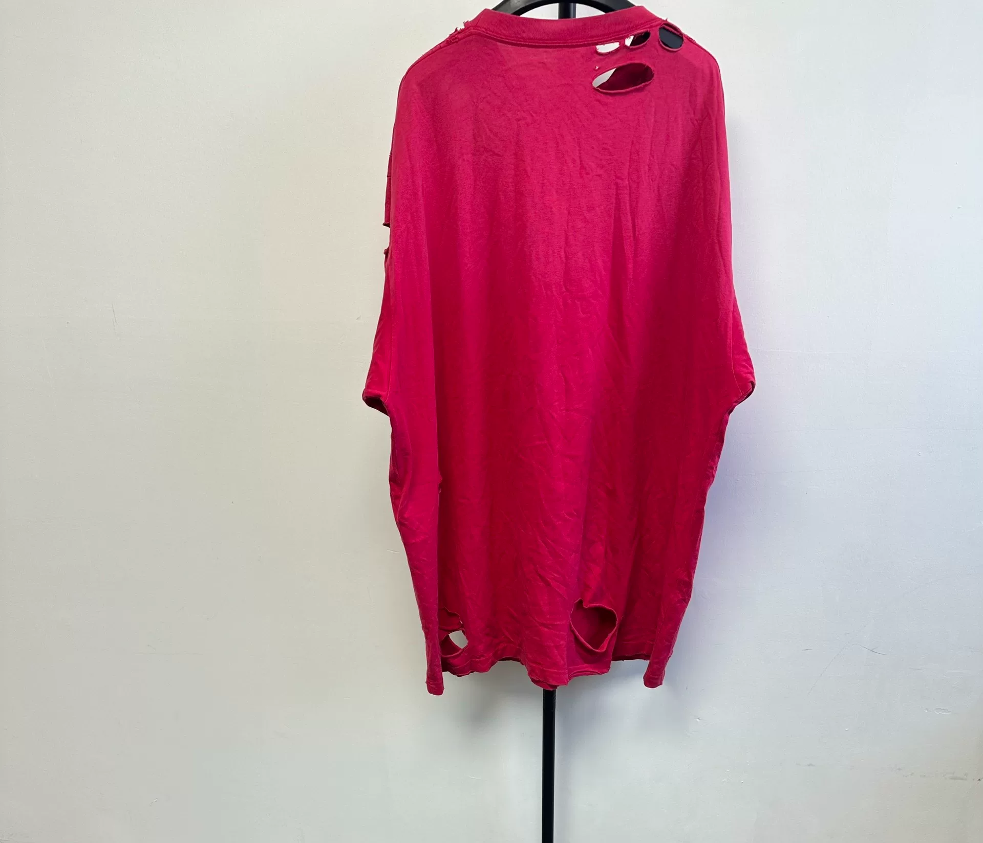 Balenciaga Red Letter Print Distressed T-shirt — front