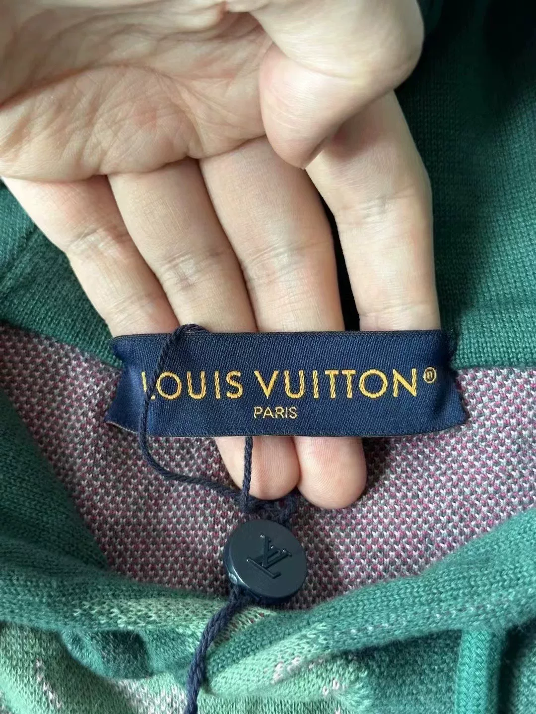Louis Vuitton Green Swirl Knit Hoodie — detail