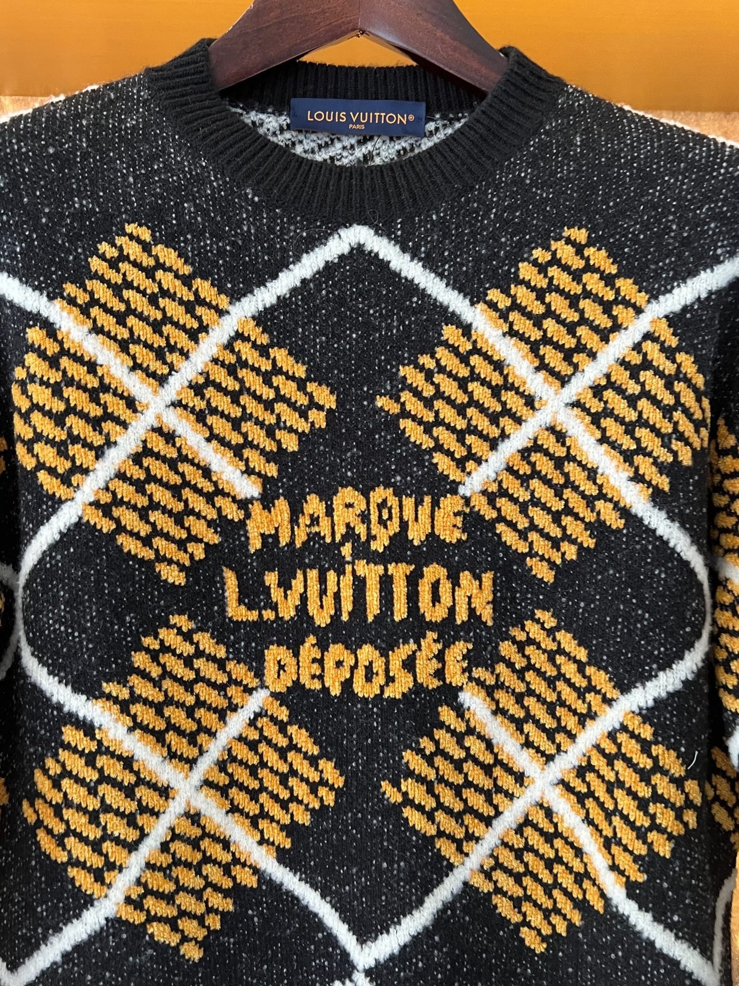 Louis Vuitton Argyle Wool Blend Sweater — detail