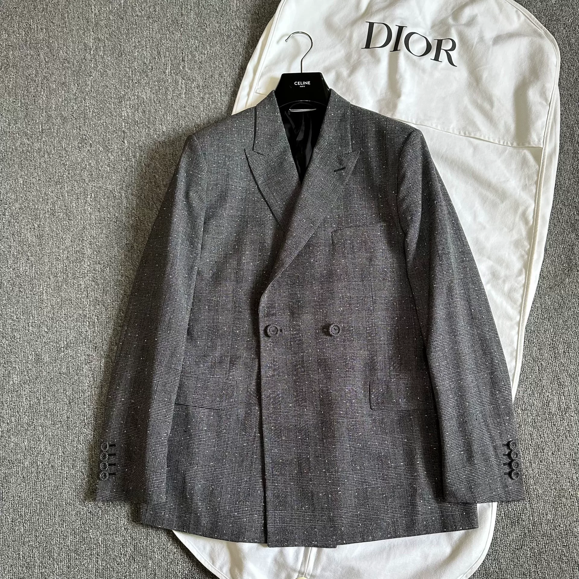 Dior Gray Plaid Gun Lapel Suit Jacket