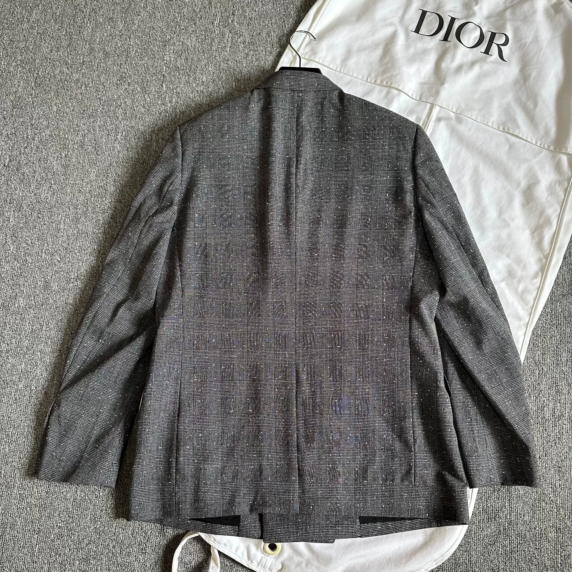 Dior Gray Plaid Gun Lapel Suit Jacket — back