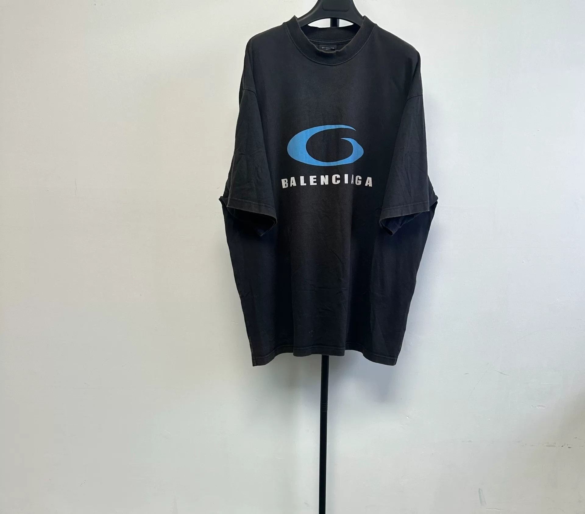 Balenciaga Black Logo Print Round Neck T-Shirt