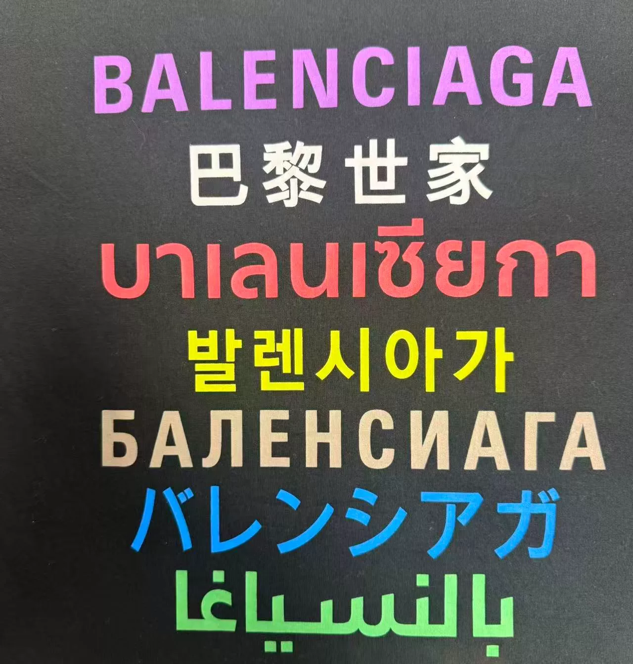 Balenciaga Multilingual Print Short-Sleeve Tee — detail