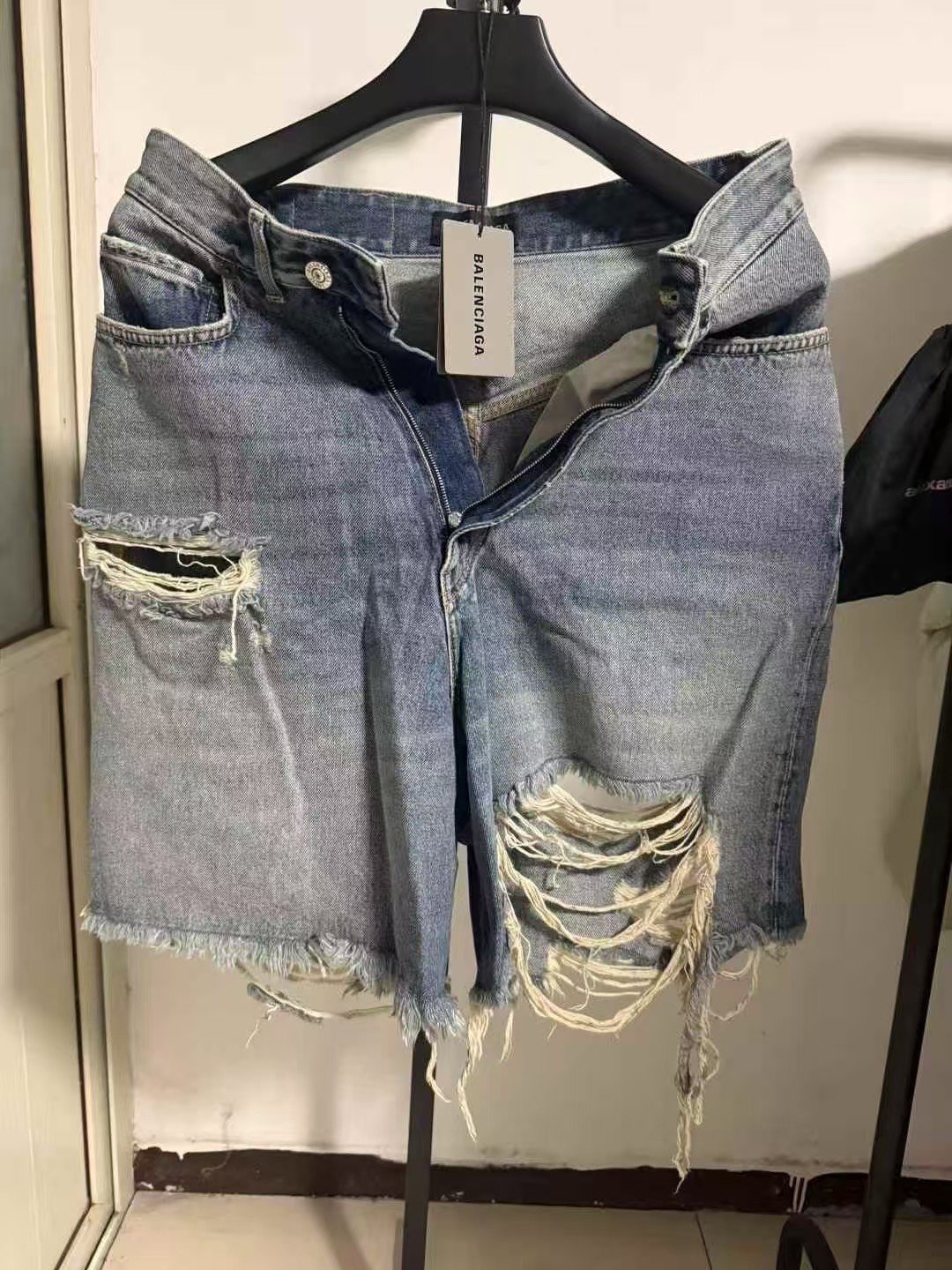 Balenciaga 24SS Distressed Washed Denim Shorts