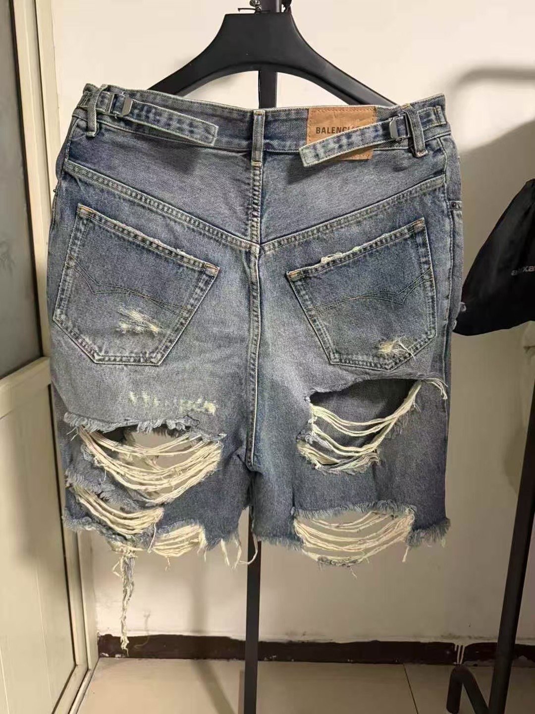 Balenciaga 24SS Distressed Washed Denim Shorts — front