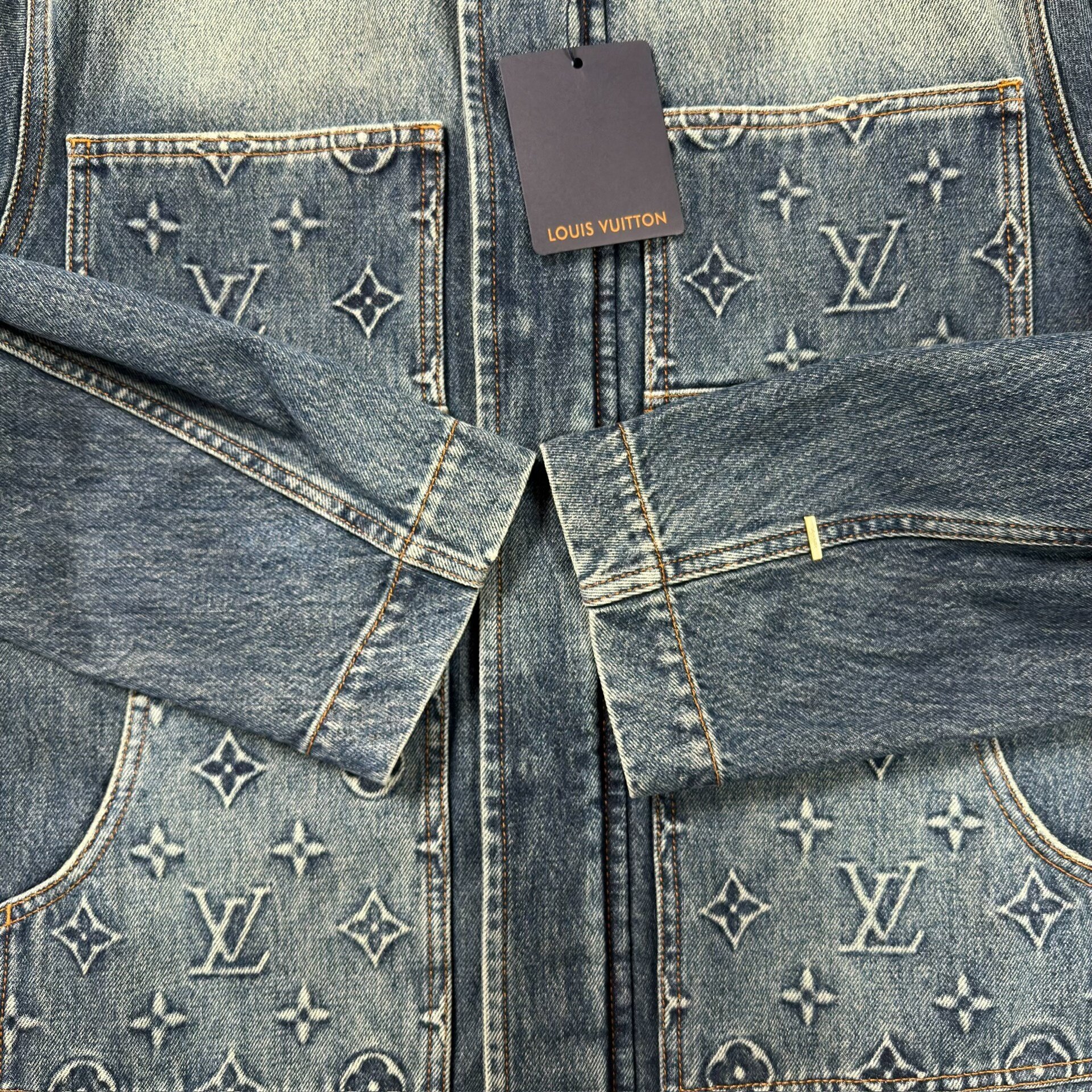 LV Dark Blue All-Over Print Denim Jacket — detail