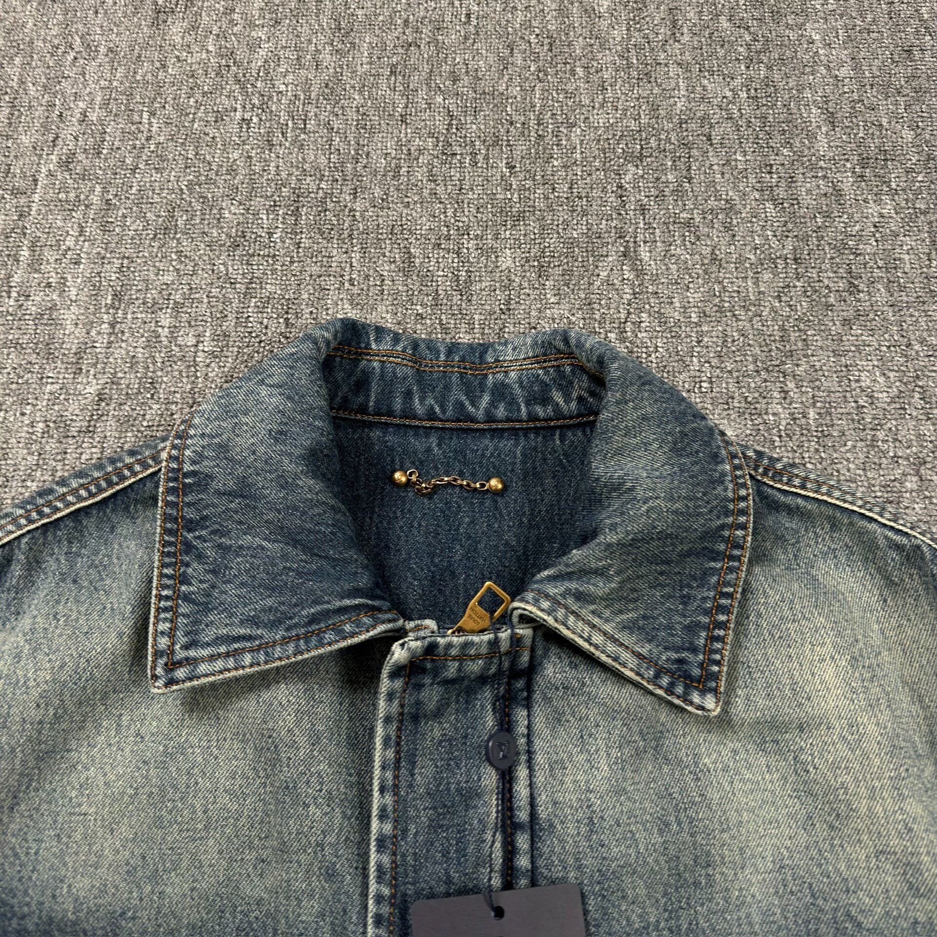 LV Dark Blue All-Over Print Denim Jacket — front