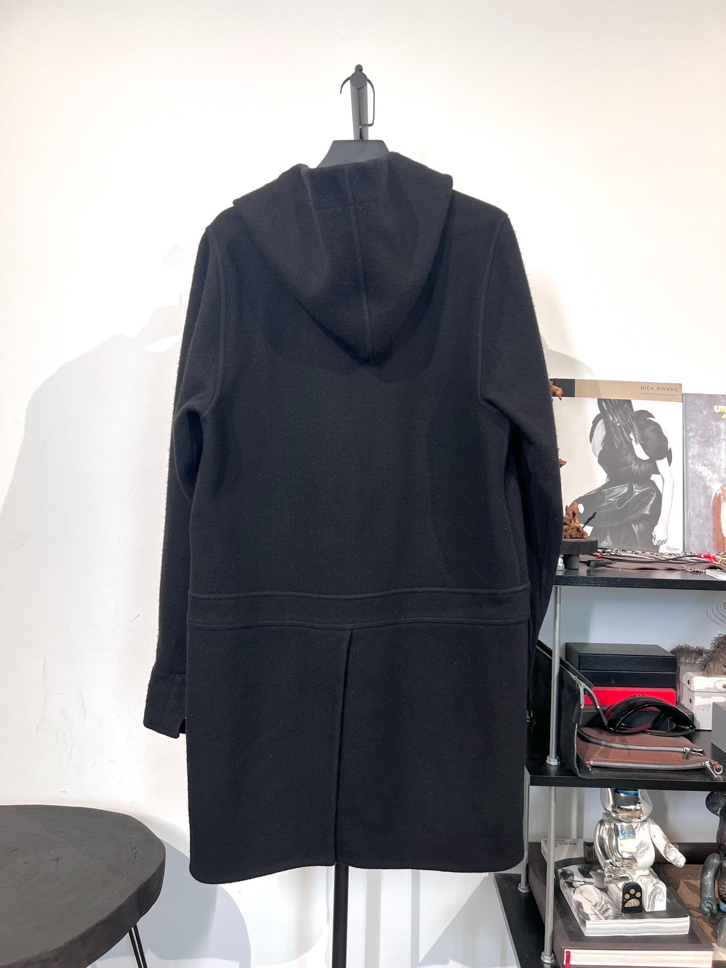 Rick Owens Wool Mid-Length Hooded Coat — front