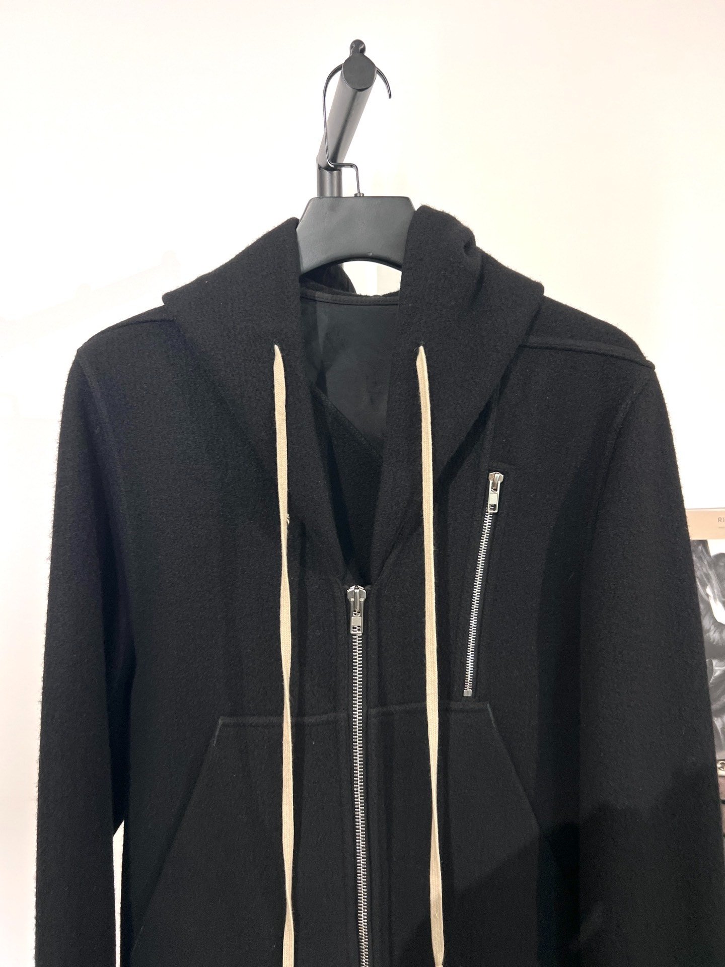 Rick Owens Wool Mid-Length Hooded Coat — detail