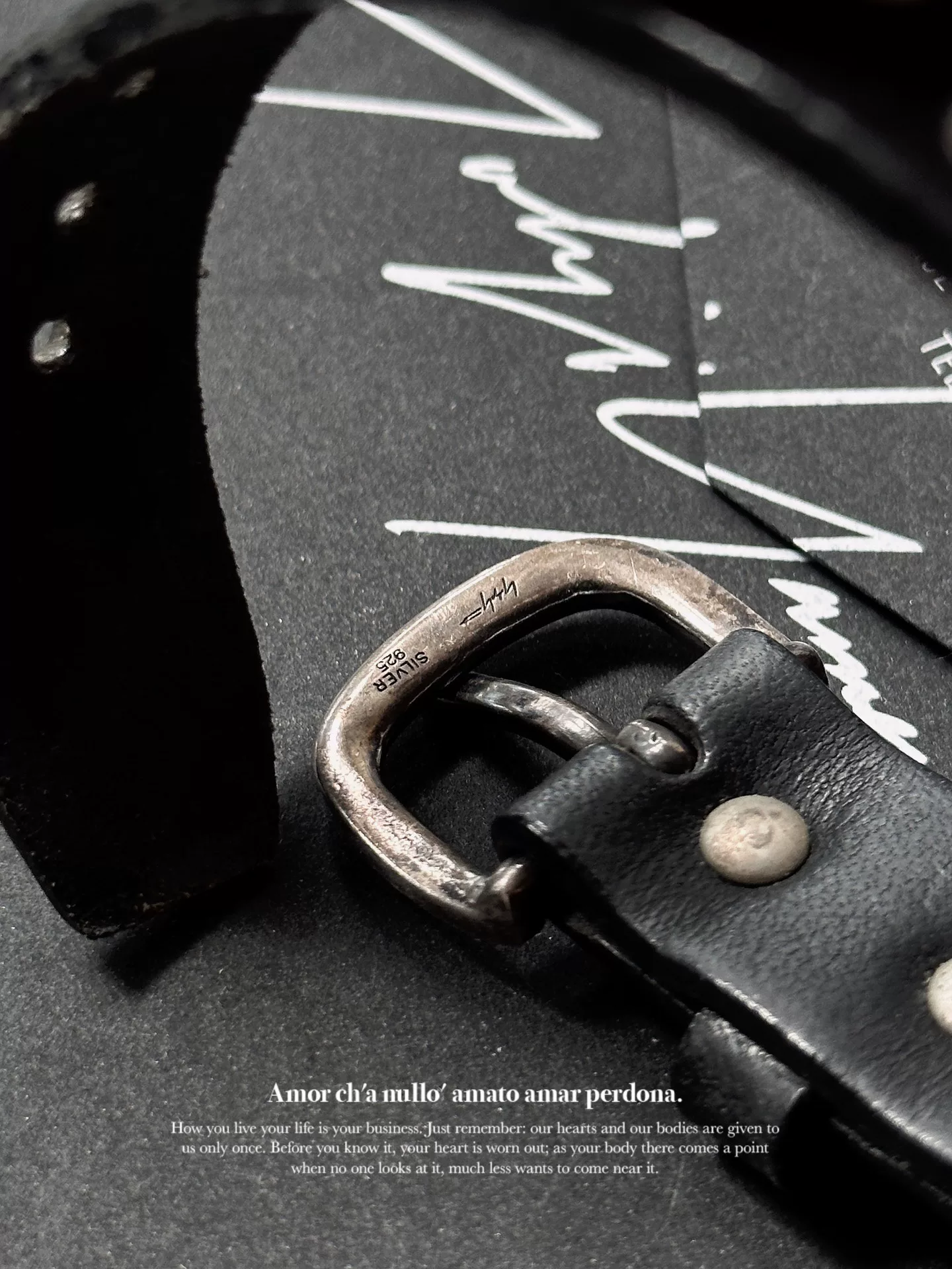 Yohji Yamamoto Silver Crystal Leather Bracelet — label