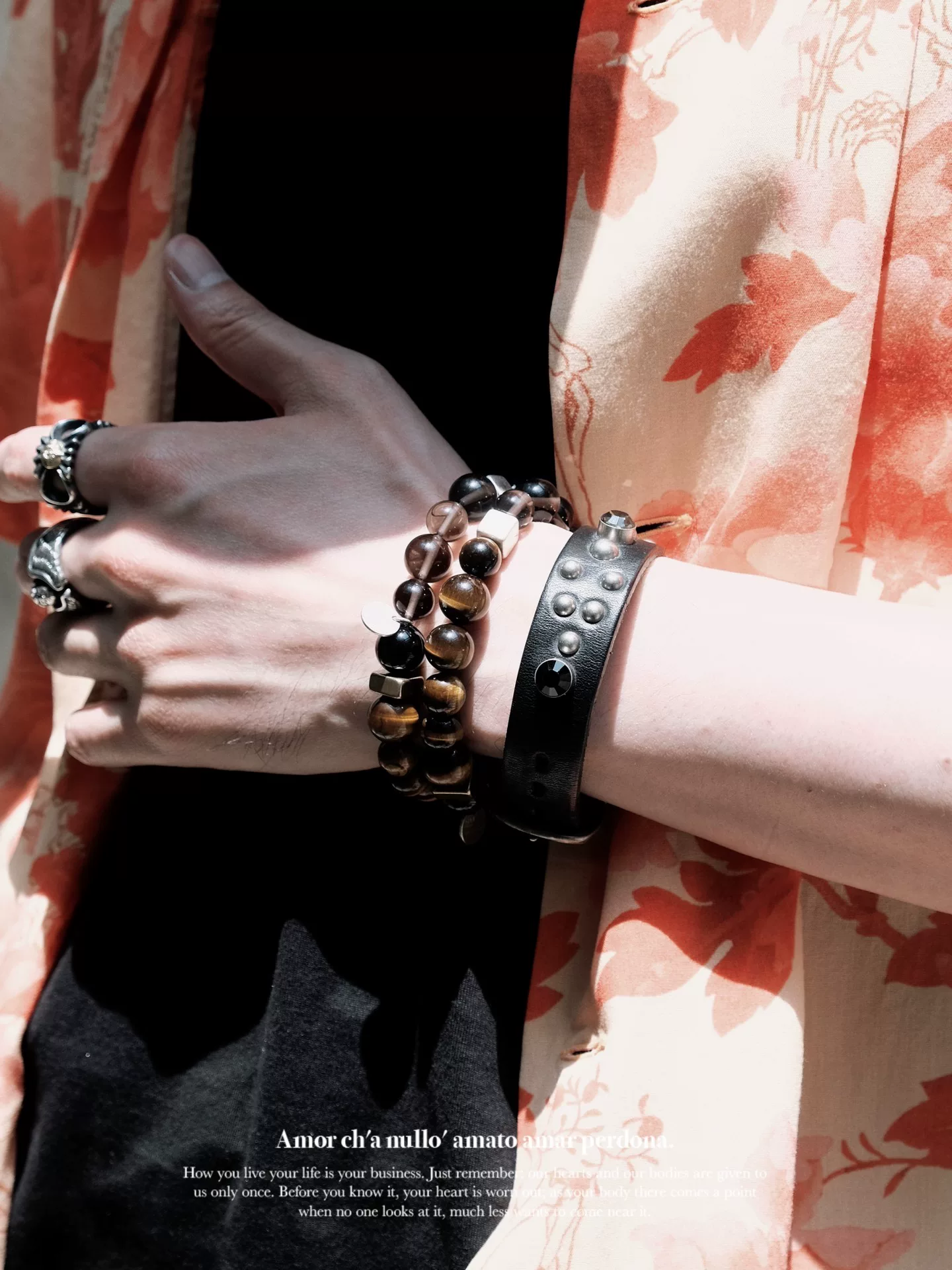Yohji Yamamoto Silver Crystal Leather Bracelet — front