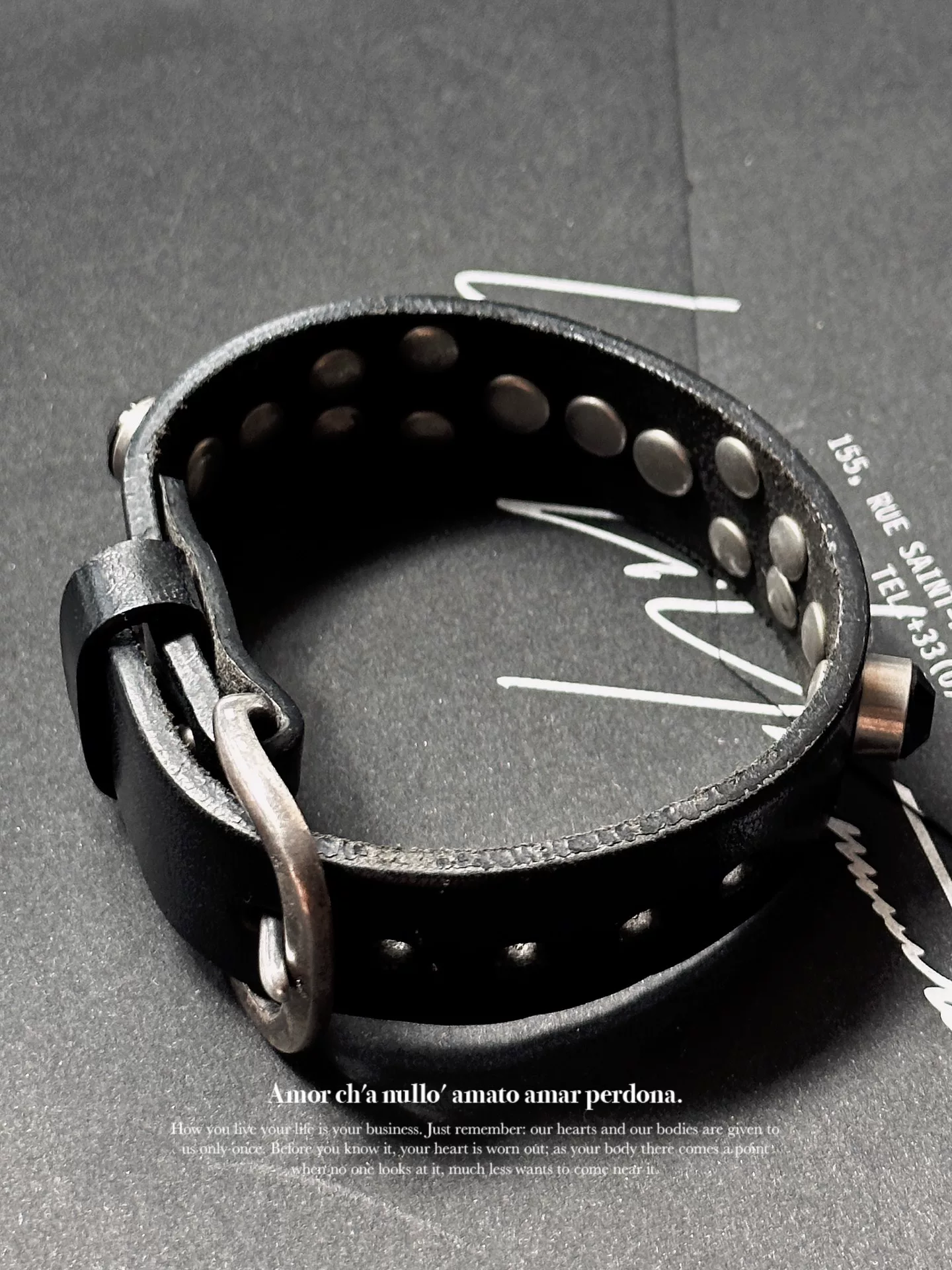 Yohji Yamamoto Silver Crystal Leather Bracelet — back