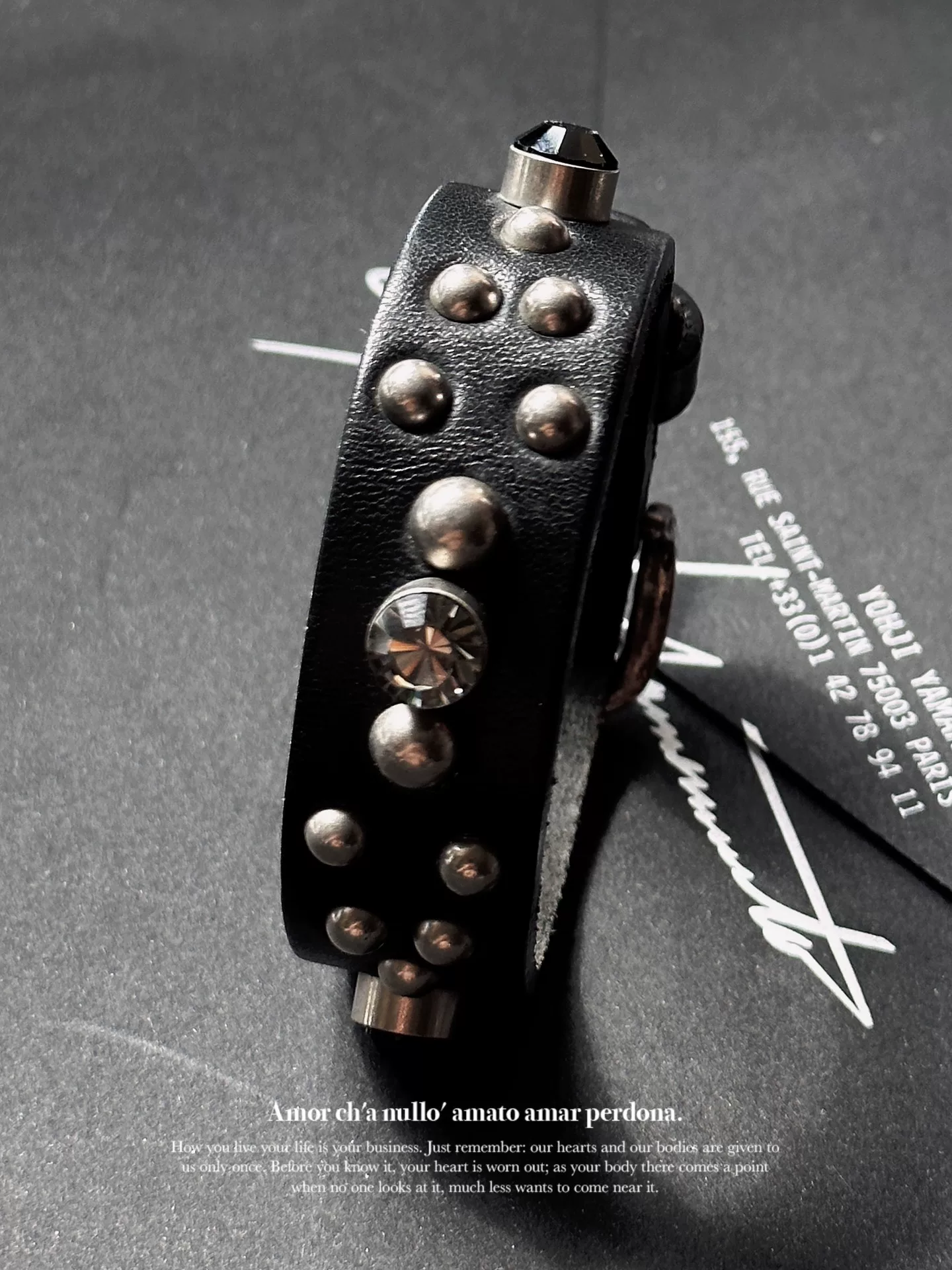 Yohji Yamamoto Silver Crystal Leather Bracelet