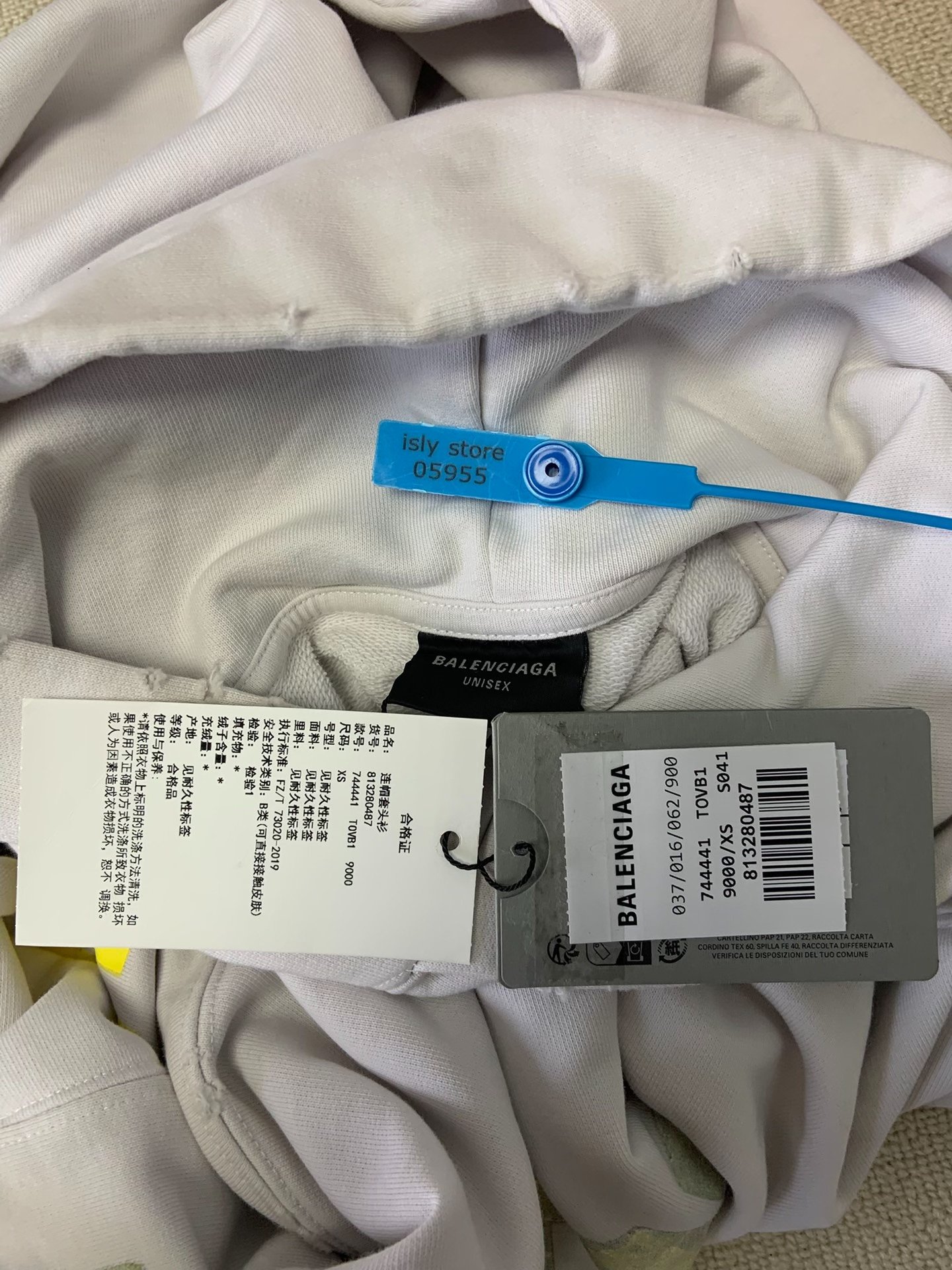 Balenciaga Green Print Hole Loose Hoodie — label