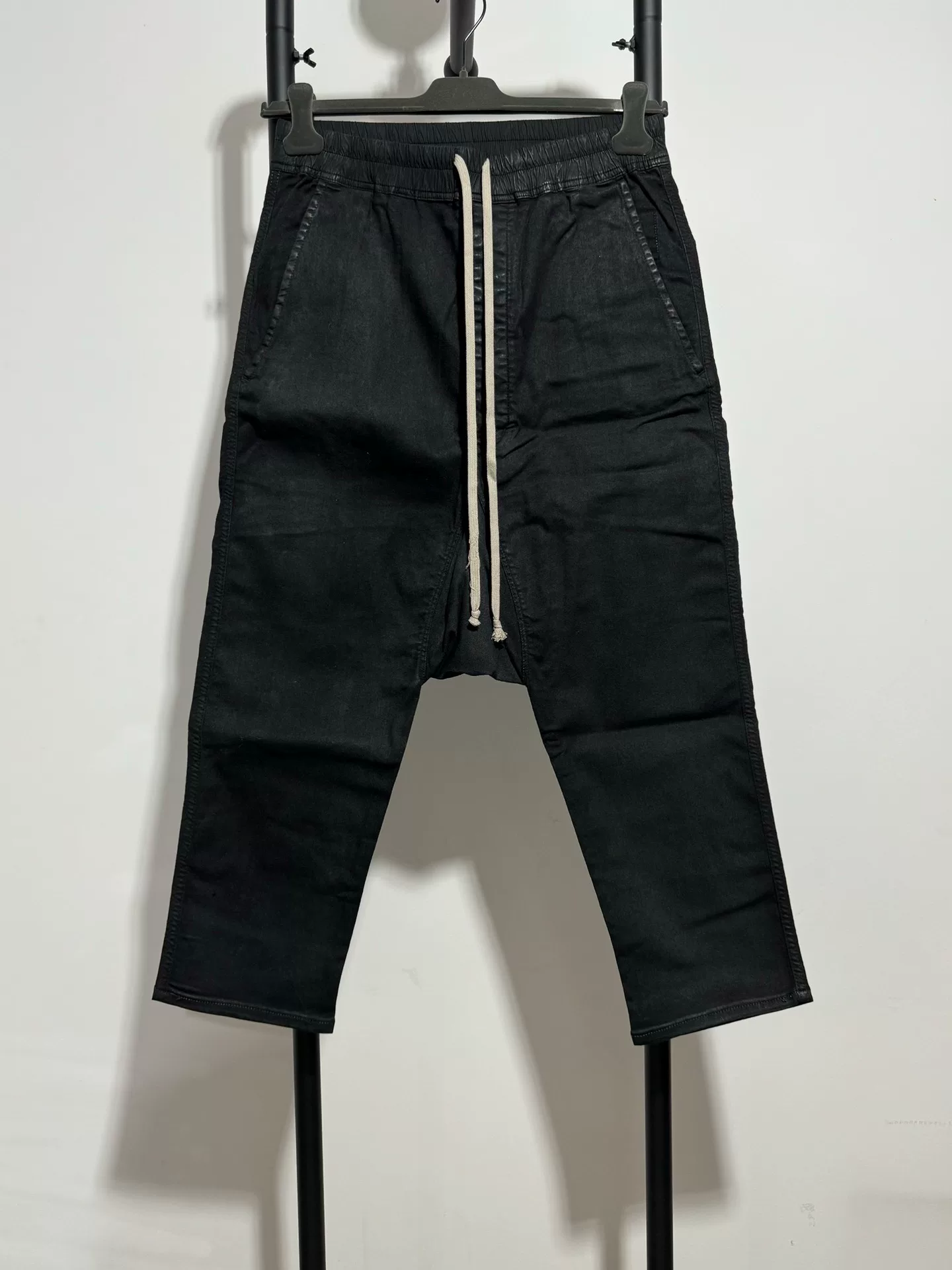 Rick Owens Waxed Cropped Black Pants