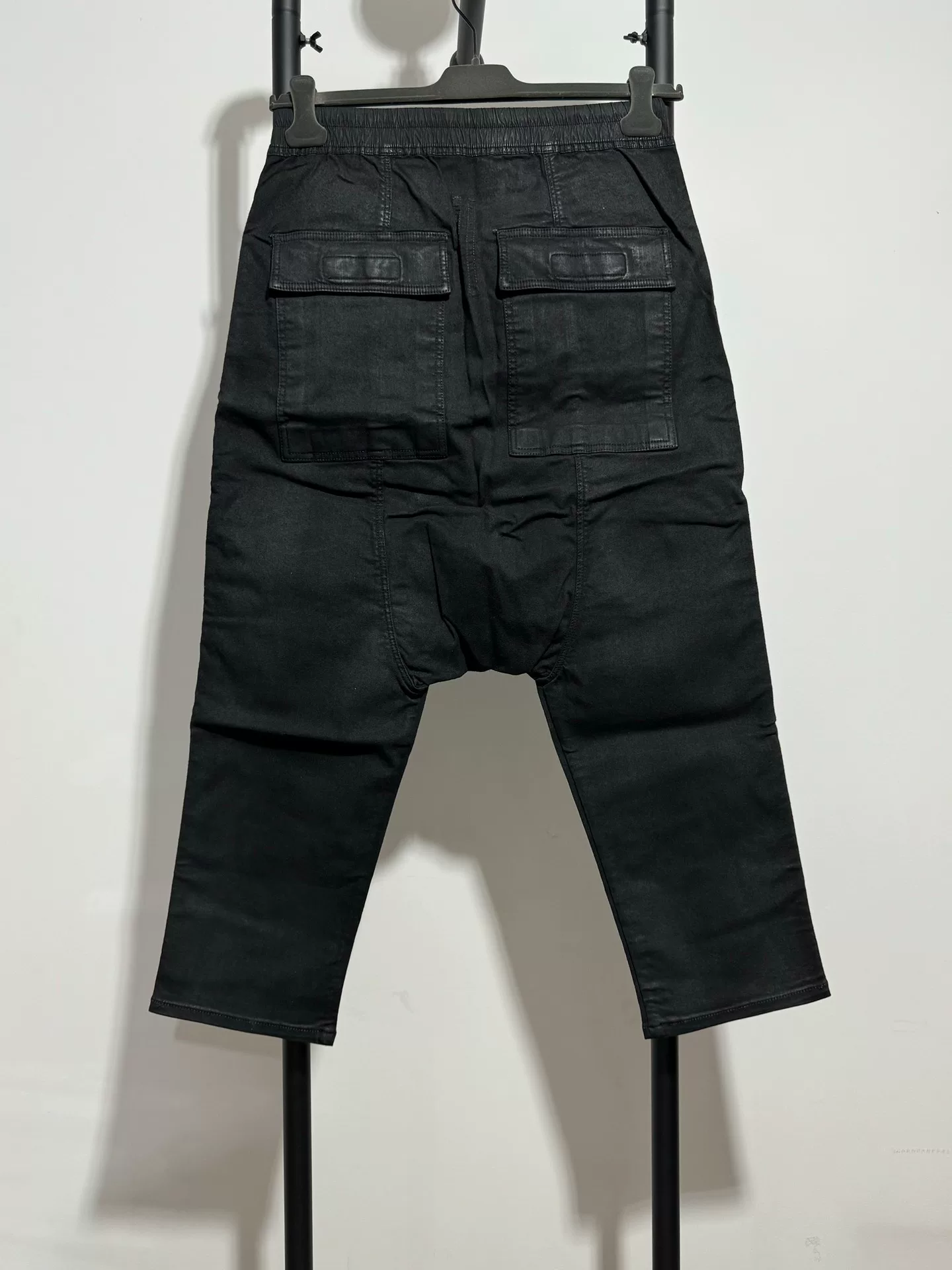 Rick Owens Waxed Cropped Black Pants — front