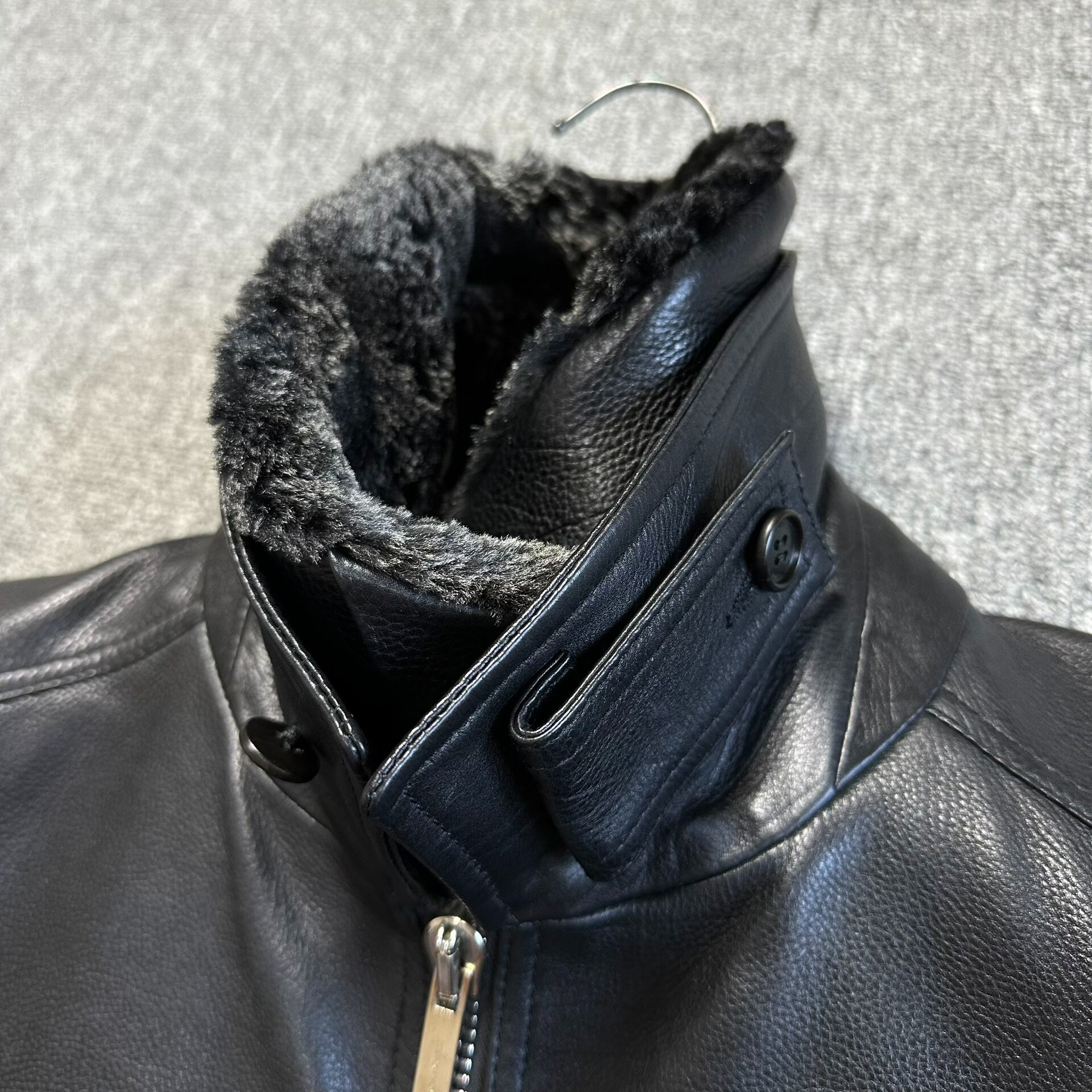 Dior Black Leather Jacket with Fur Collar — detail