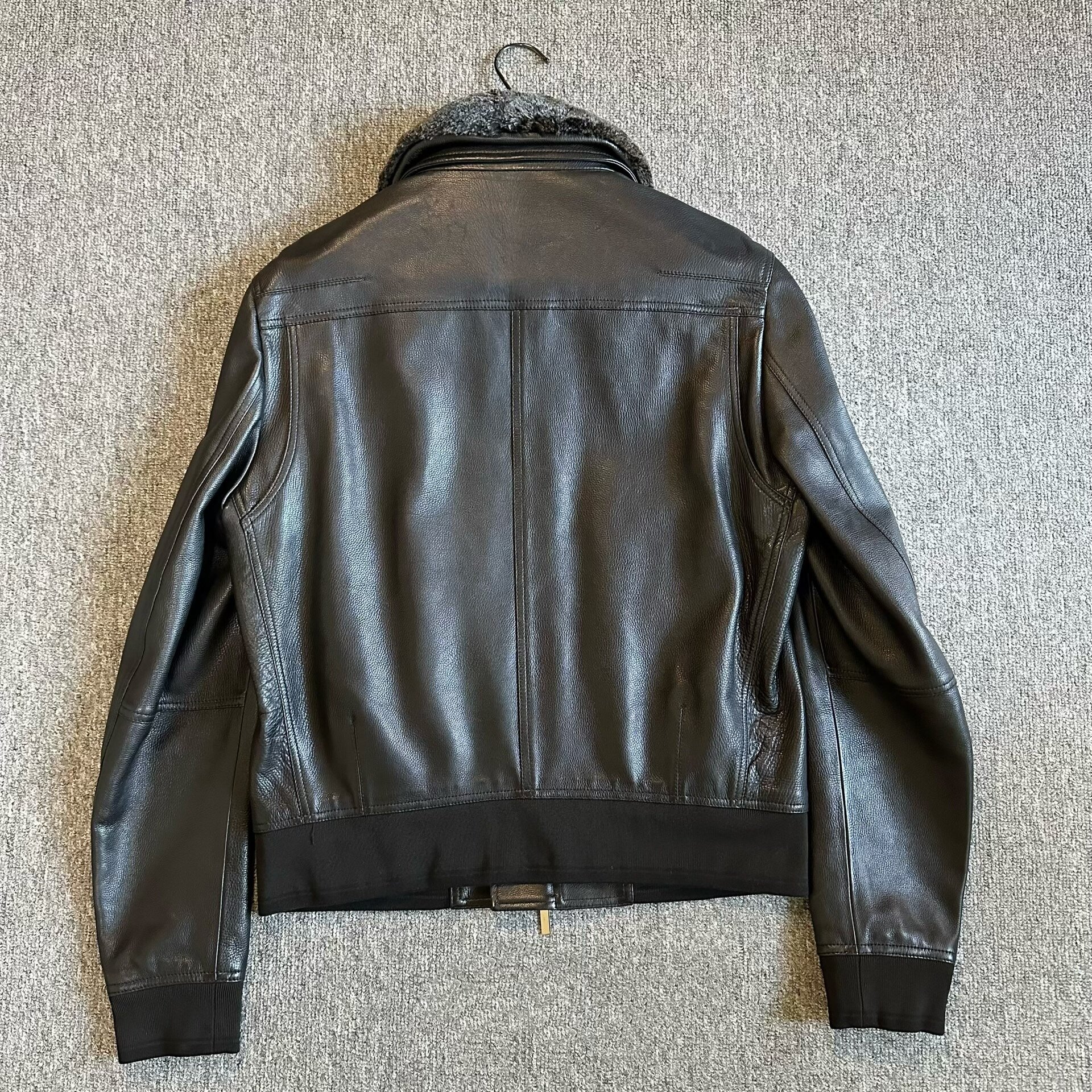 Dior Black Leather Jacket with Fur Collar — back