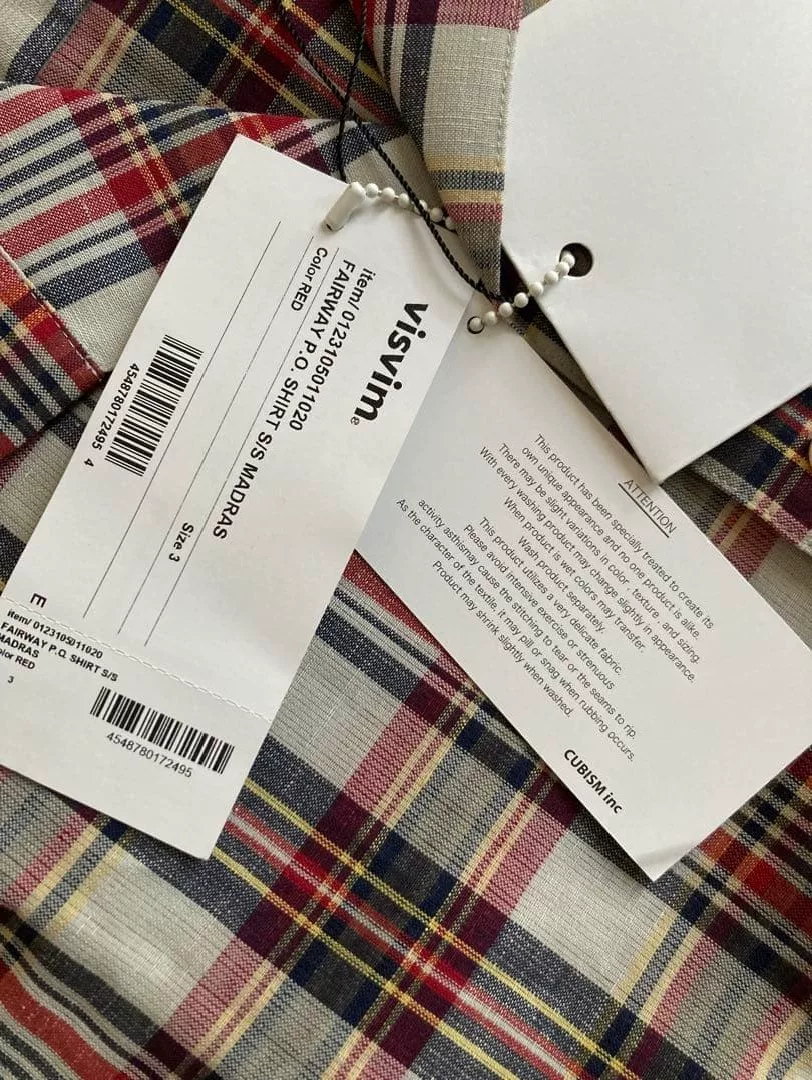 visvim Short-Sleeve Plaid Shirt — label