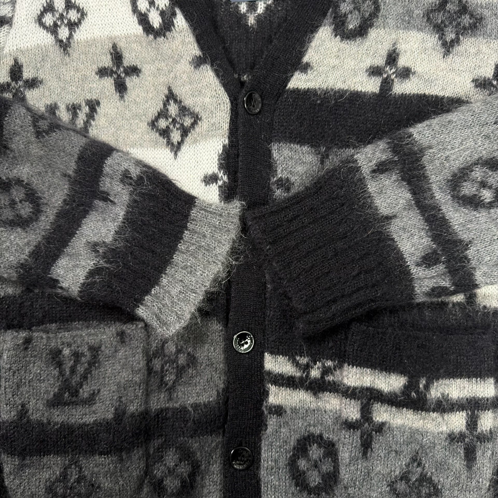 Louis Vuitton Black Mohair All-Over Print Cardigan — back