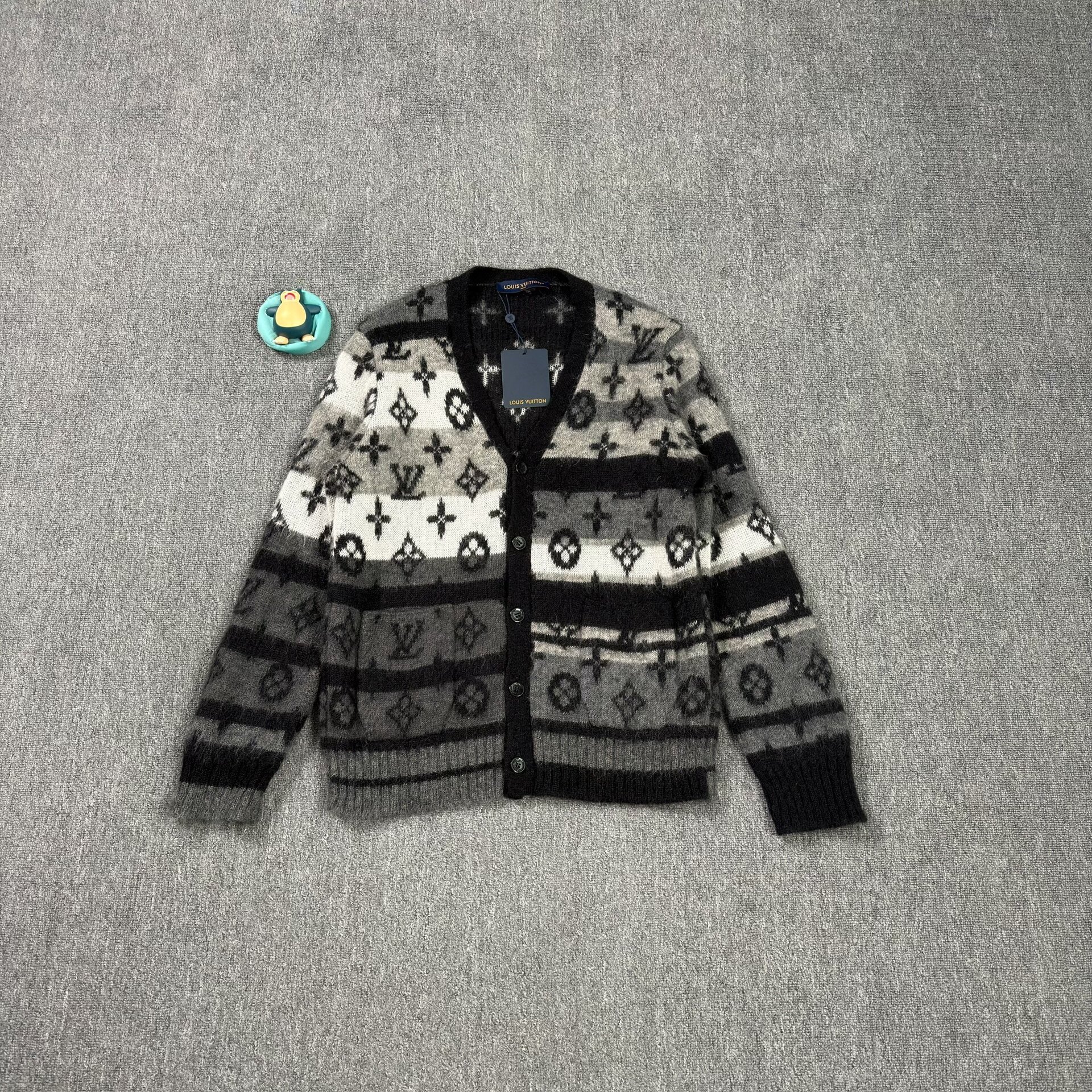 Louis Vuitton Black Mohair All-Over Print Cardigan