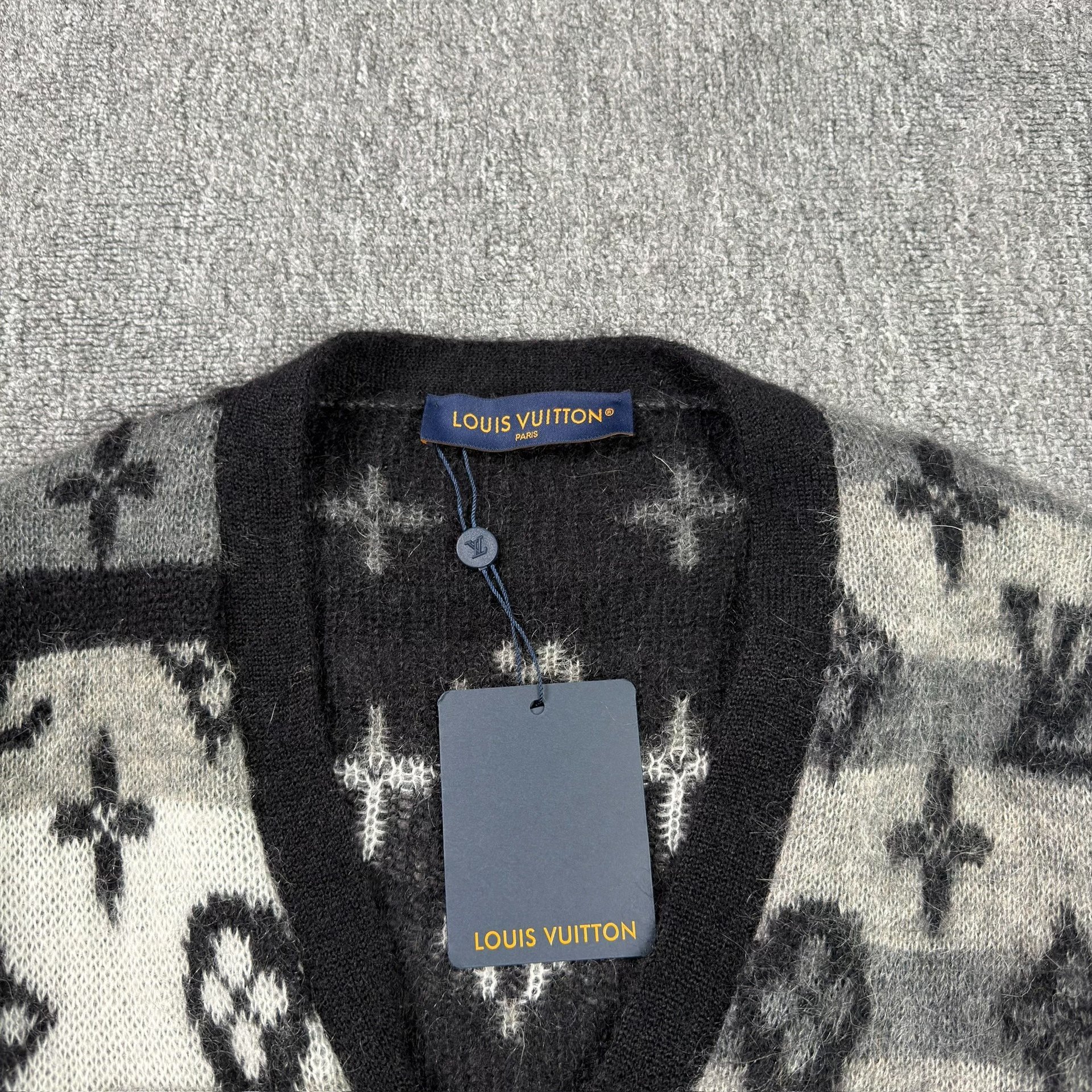 Louis Vuitton Black Mohair All-Over Print Cardigan — detail