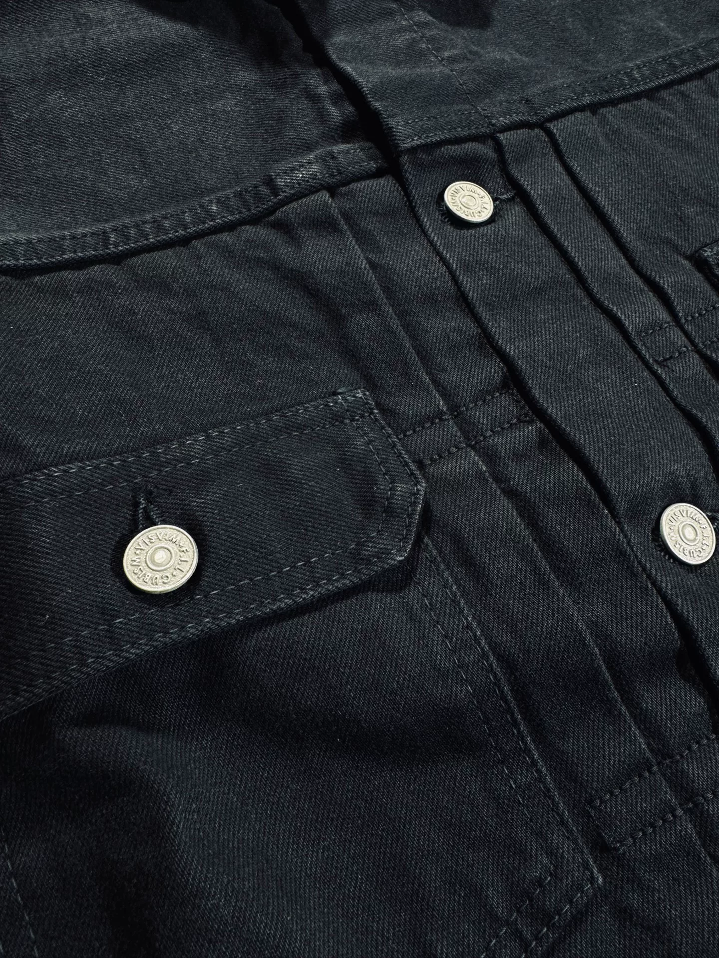 VISVIM ICT 101 CMYK DMGD Denim Vest — detail
