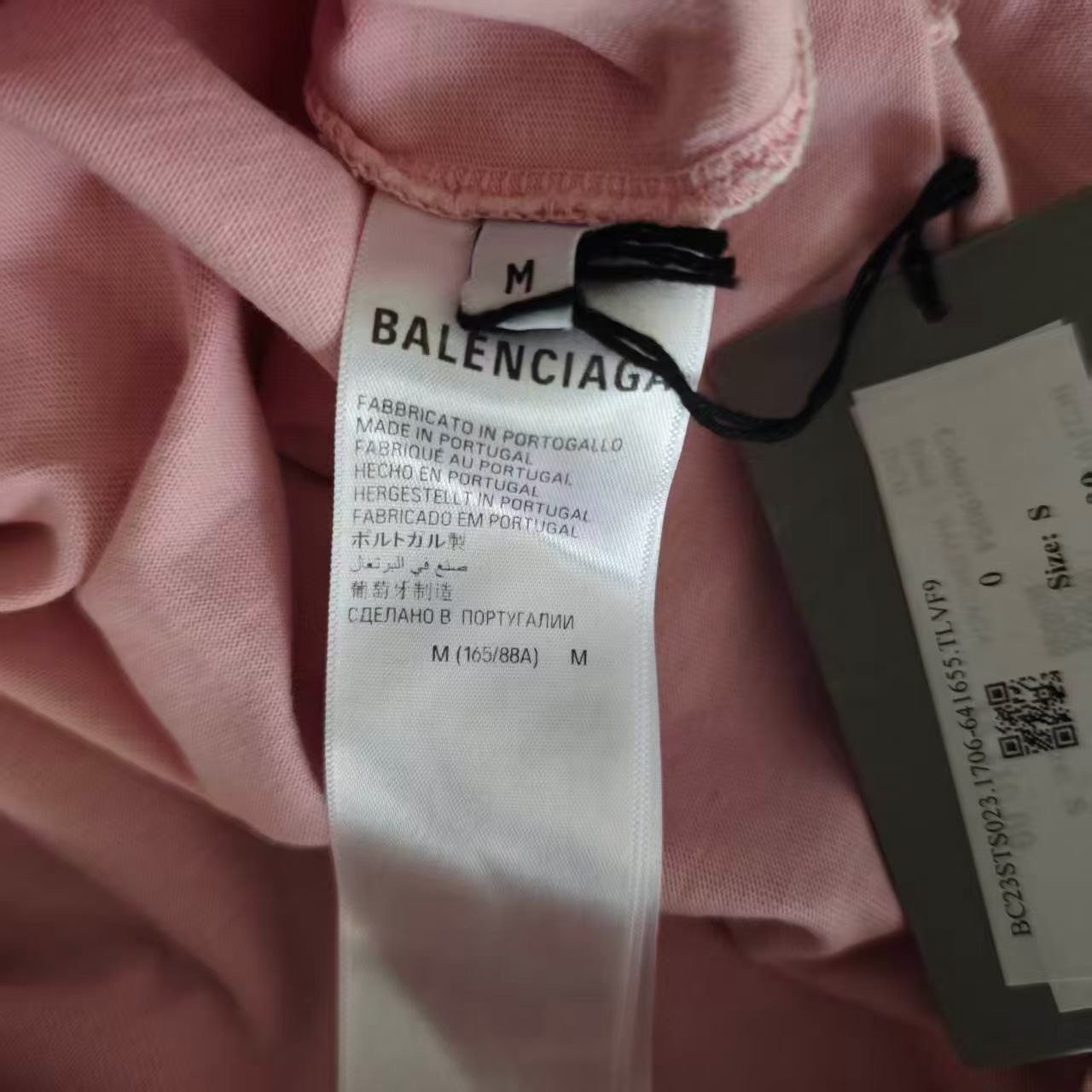 Balenciaga Pink Crystal Letter Short-Sleeve — label