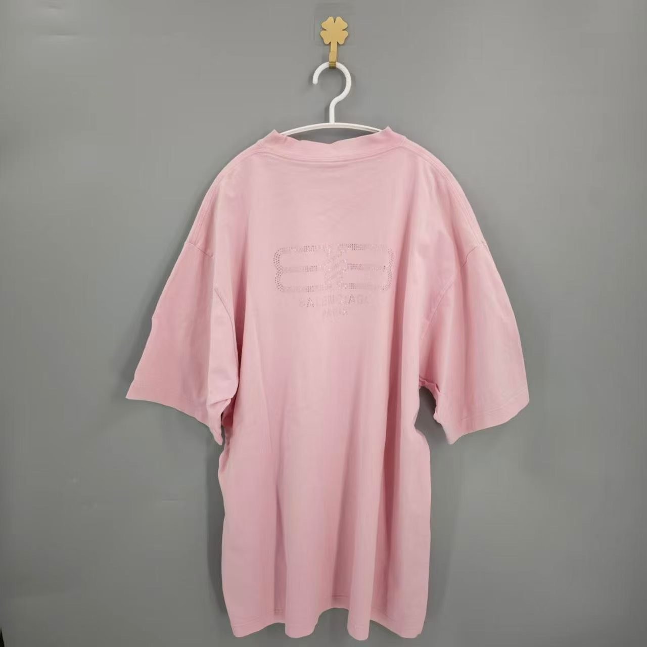 Balenciaga Pink Crystal Letter Short-Sleeve — front