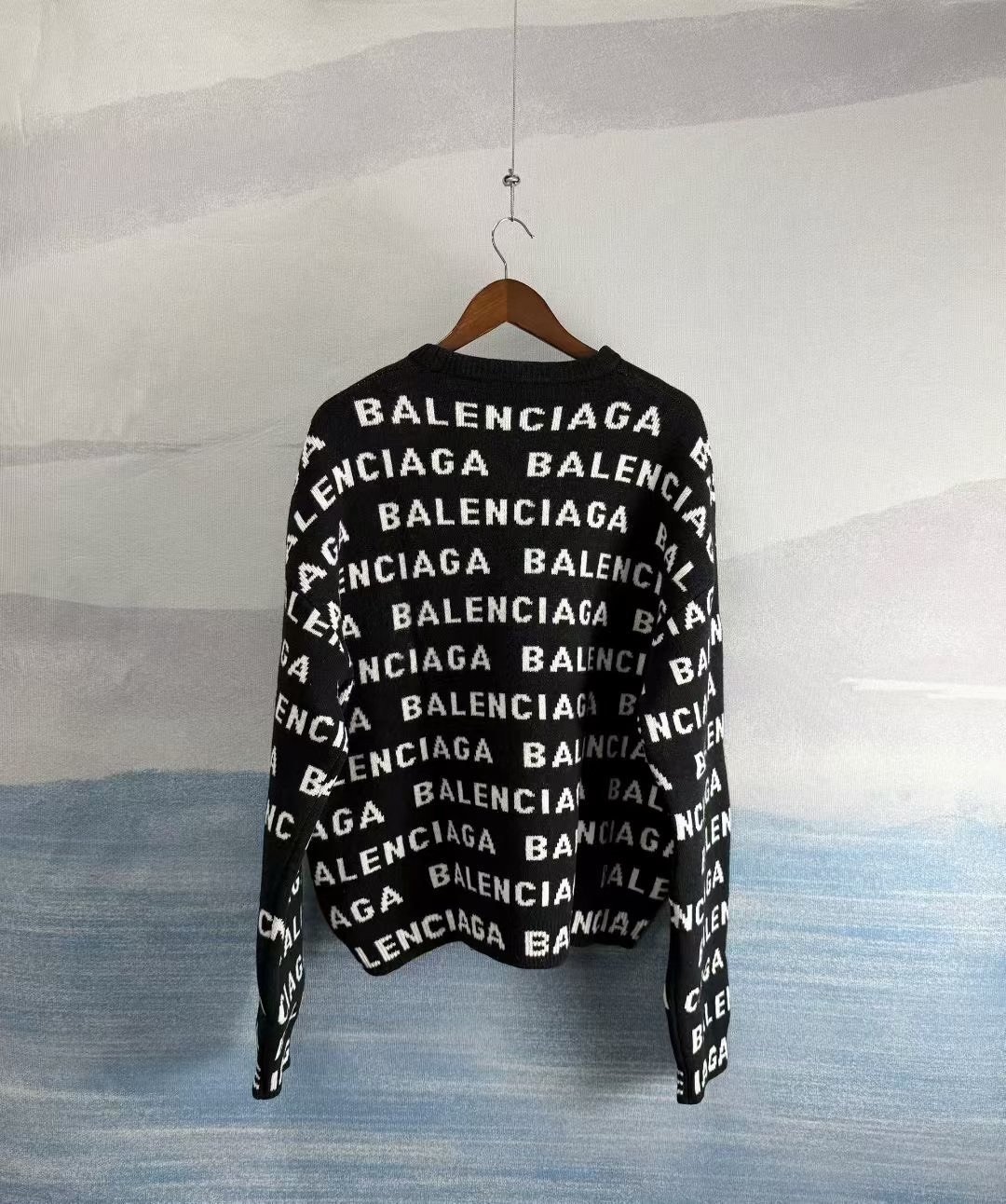 Balenciaga Black Oversized Logo Wool Sweater — front