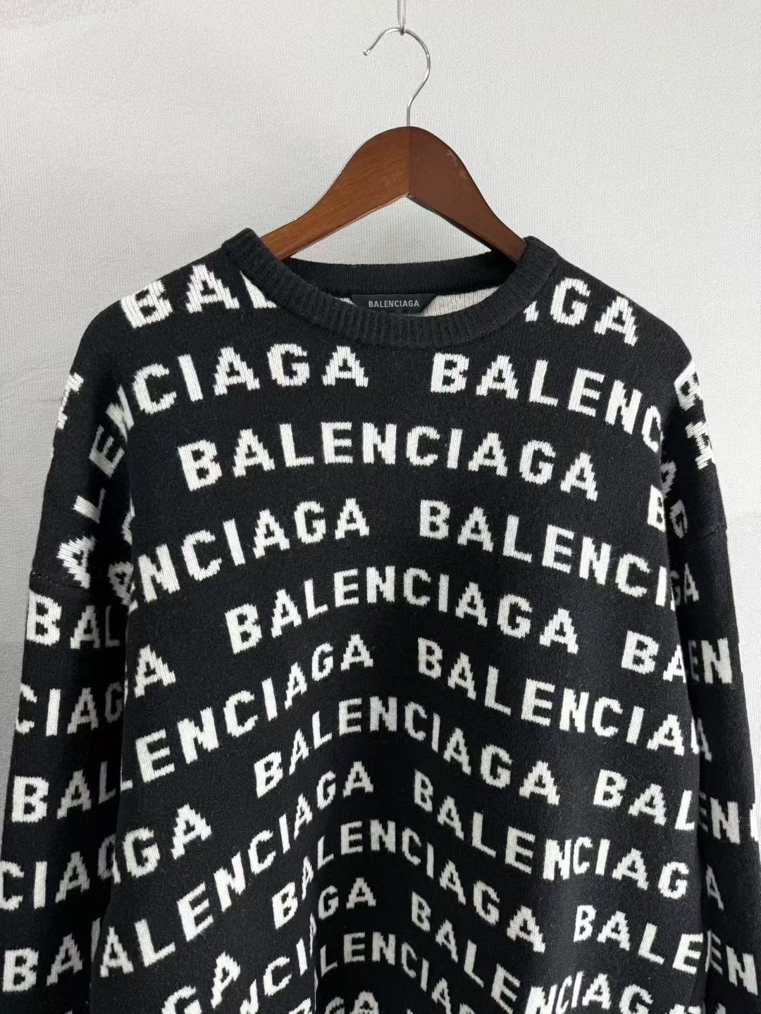 Balenciaga Black Oversized Logo Wool Sweater — detail