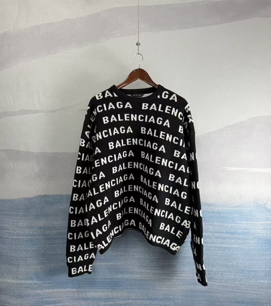 Balenciaga Black Oversized Logo Wool Sweater