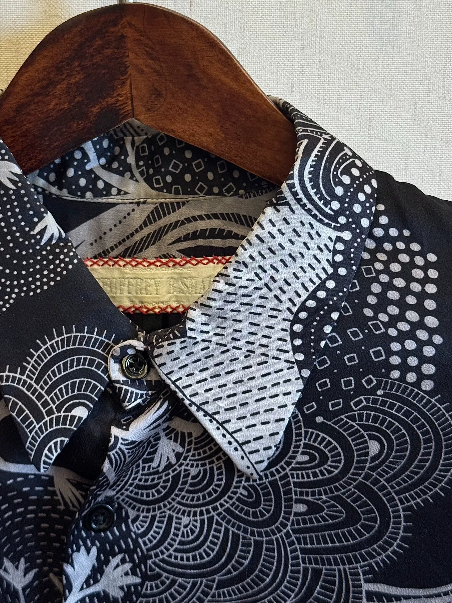 Geoffrey B Small Black Silk Bamboo Shirt — detail
