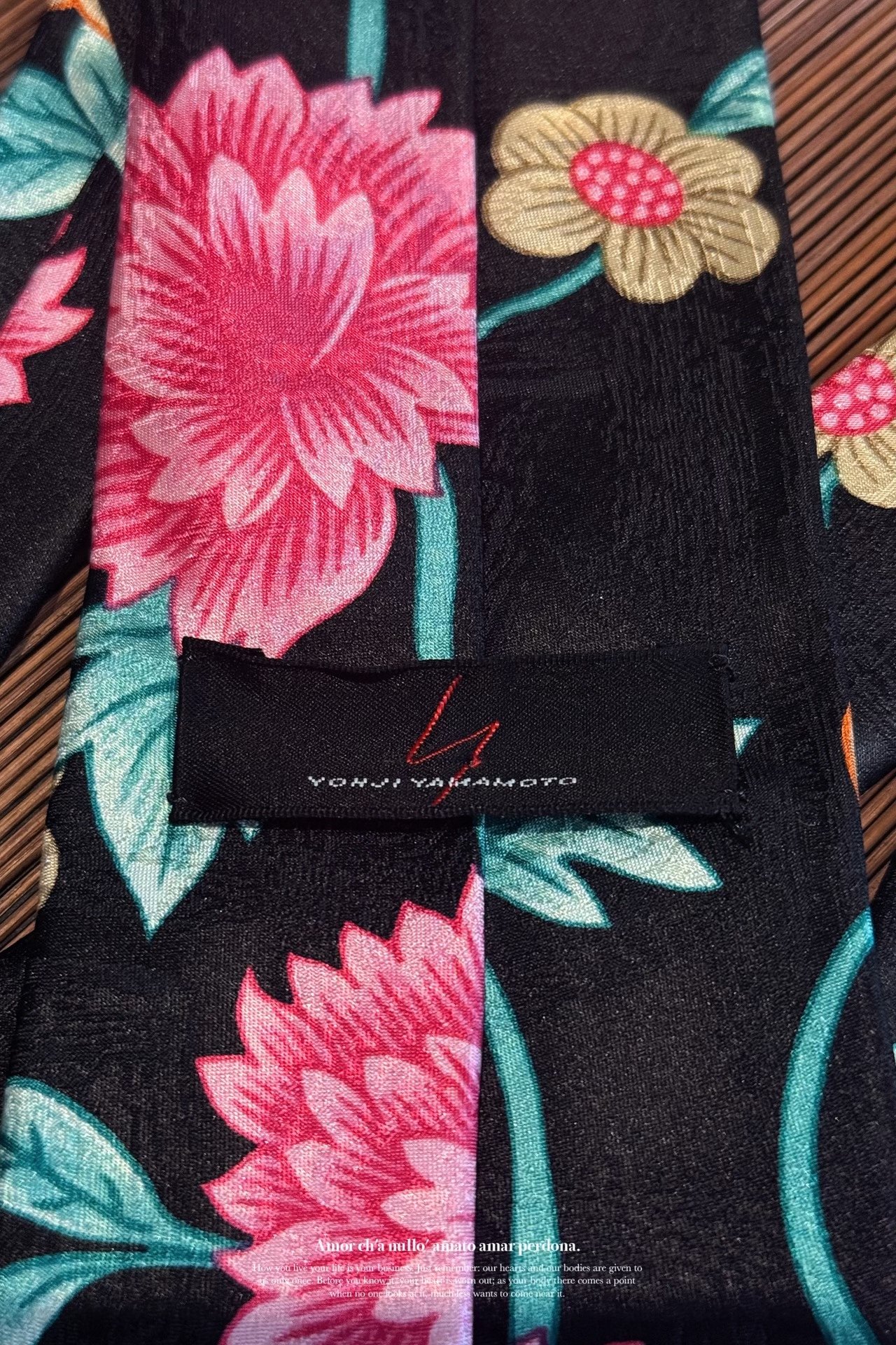 Yohji Yamamoto 90s Silk Floral Tie — label