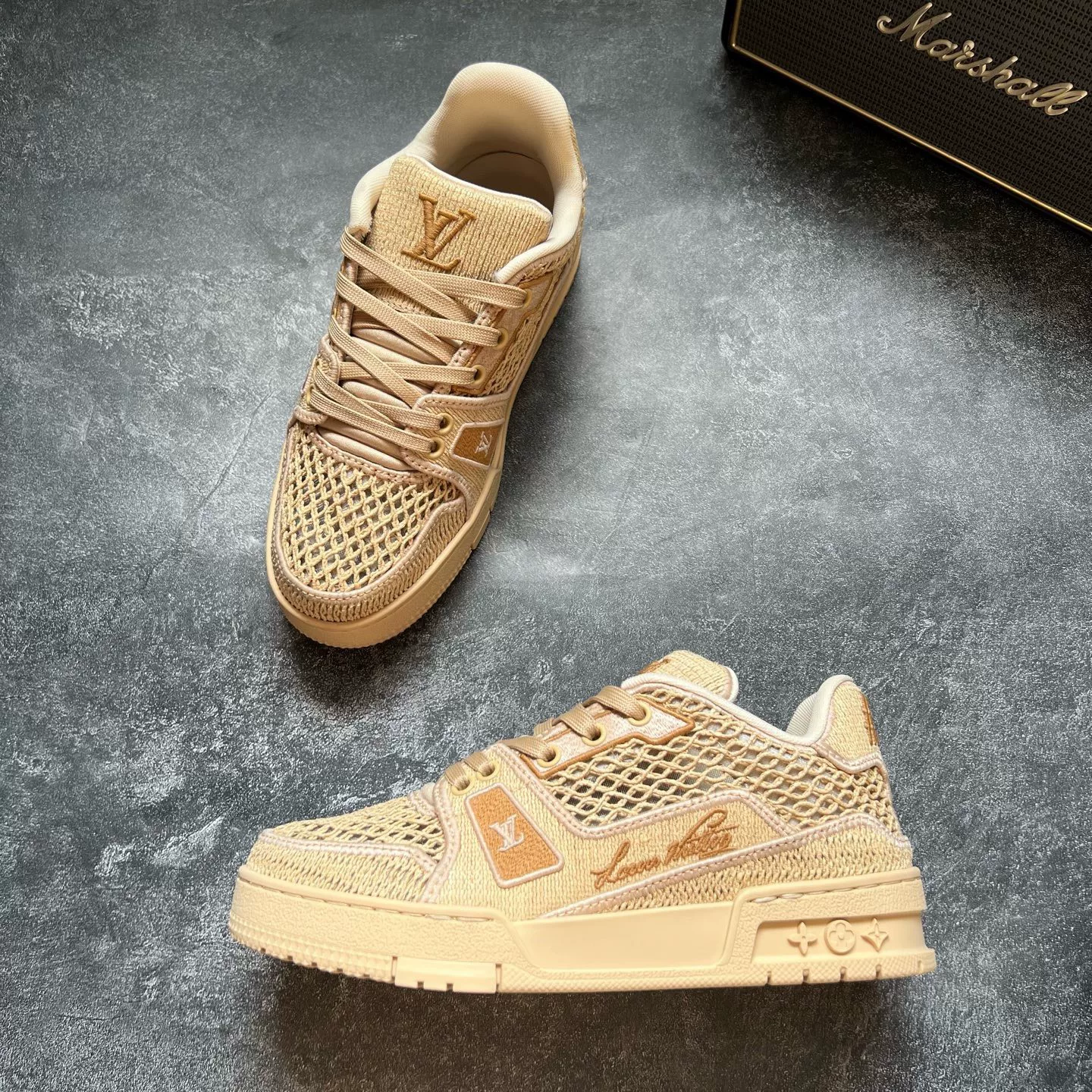 Louis Vuitton LV Trainer Raffia Woven Sneakers — back