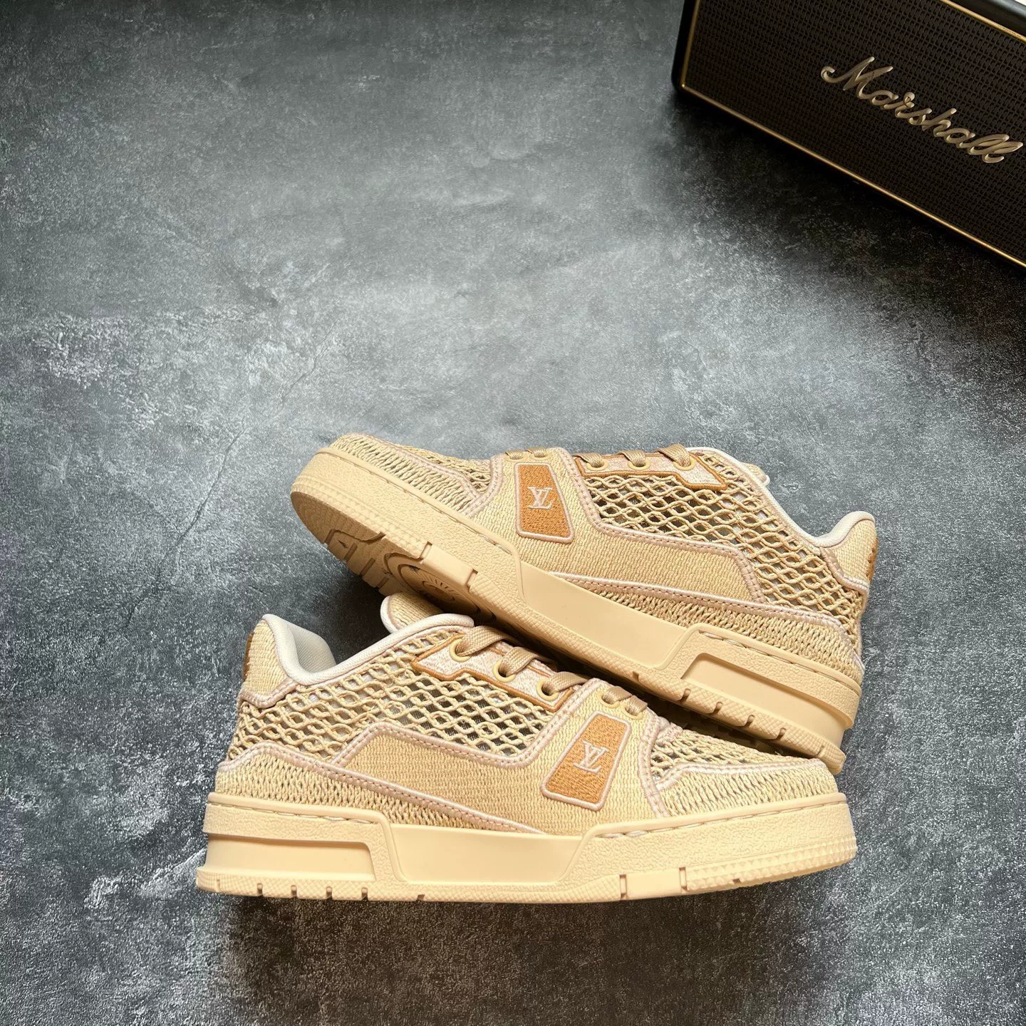Louis Vuitton LV Trainer Raffia Woven Sneakers — detail