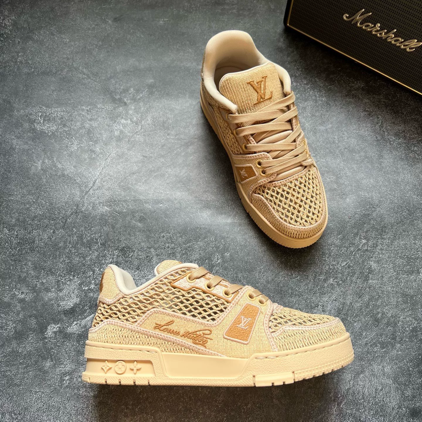 Louis Vuitton LV Trainer Raffia Woven Sneakers — label