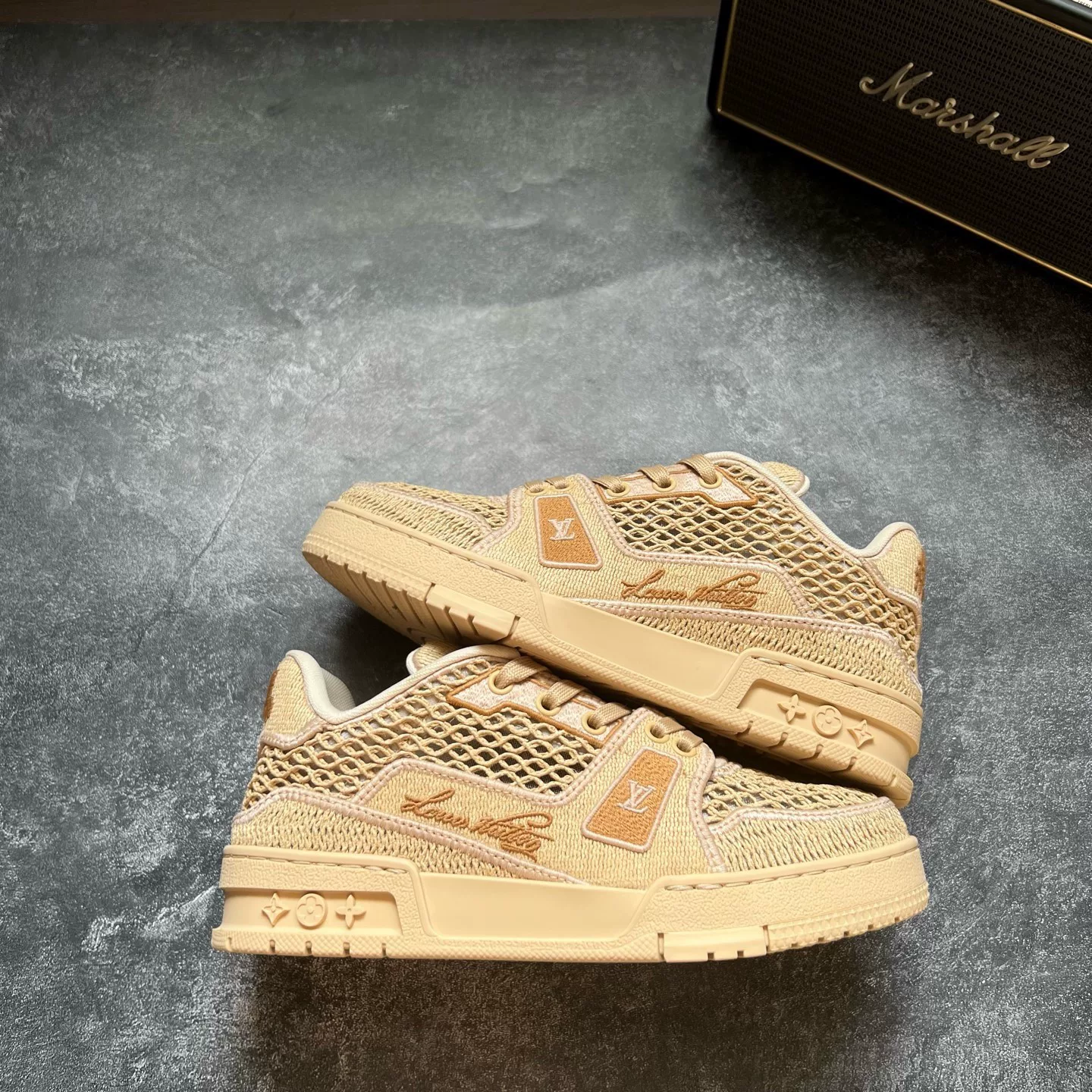 Louis Vuitton LV Trainer Raffia Woven Sneakers — front