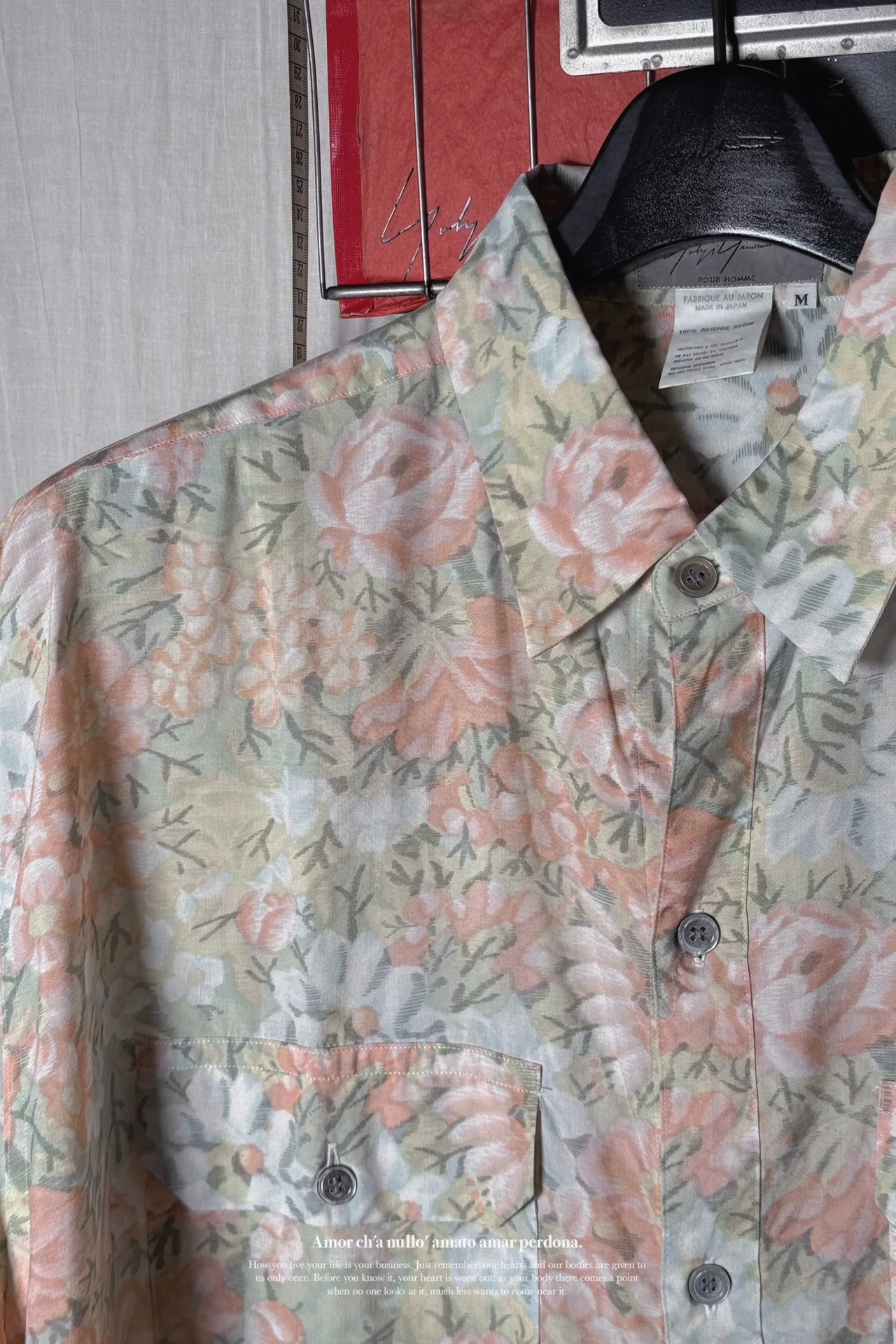 Yohji Yamamoto 90s Oversized Floral Shirt — label