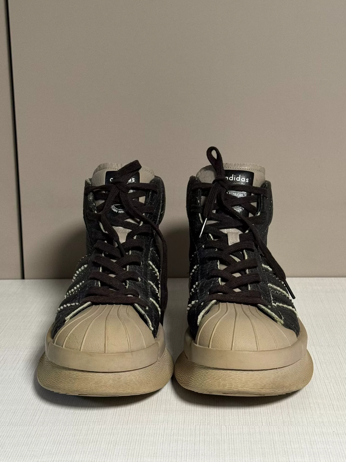 Rick Owens Adidas High-Top Shell Toe Sneakers — front