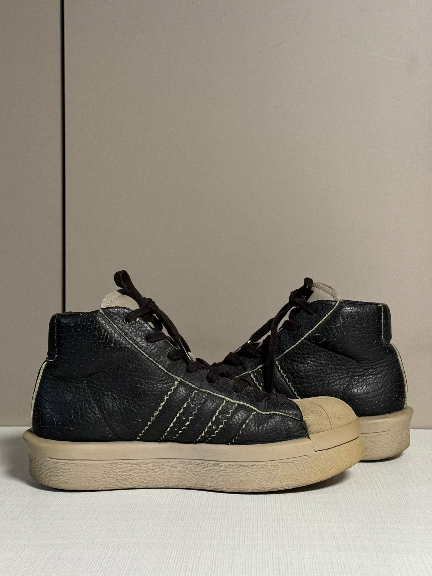 Rick Owens Adidas High-Top Shell Toe Sneakers — back