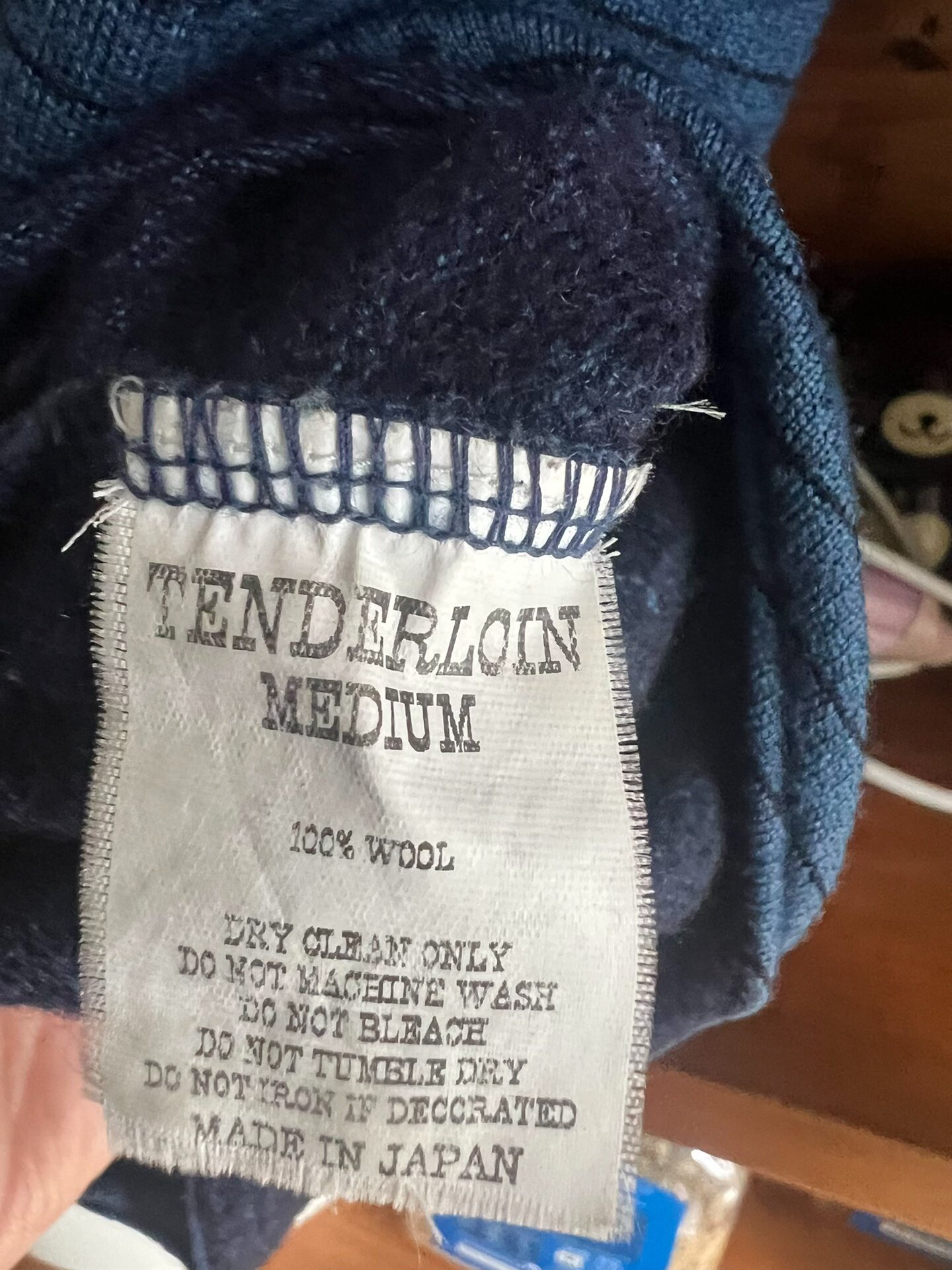 Vintage Indigo Dyed Wool Pullover Shirt — label