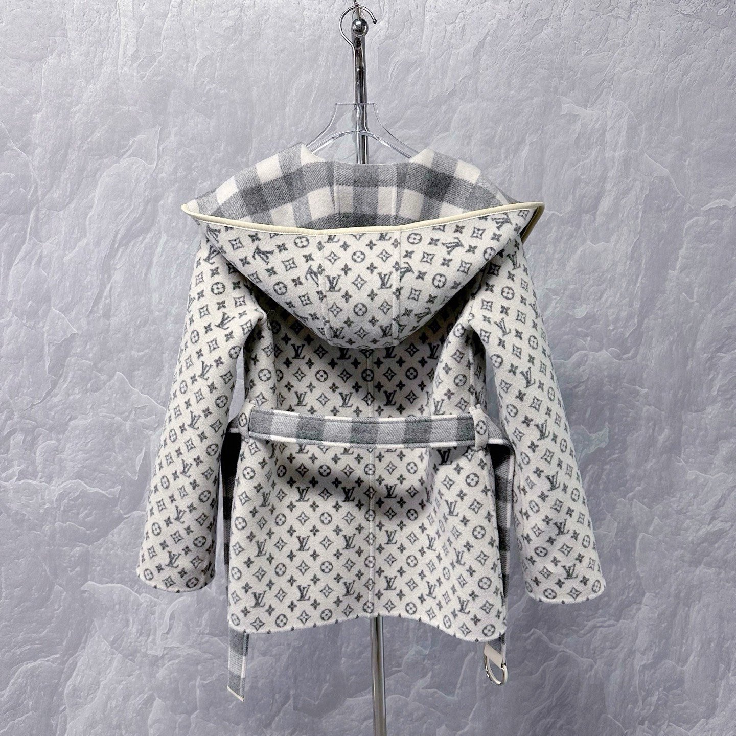 Louis Vuitton Reversible Monogram Check Hooded Coat — label